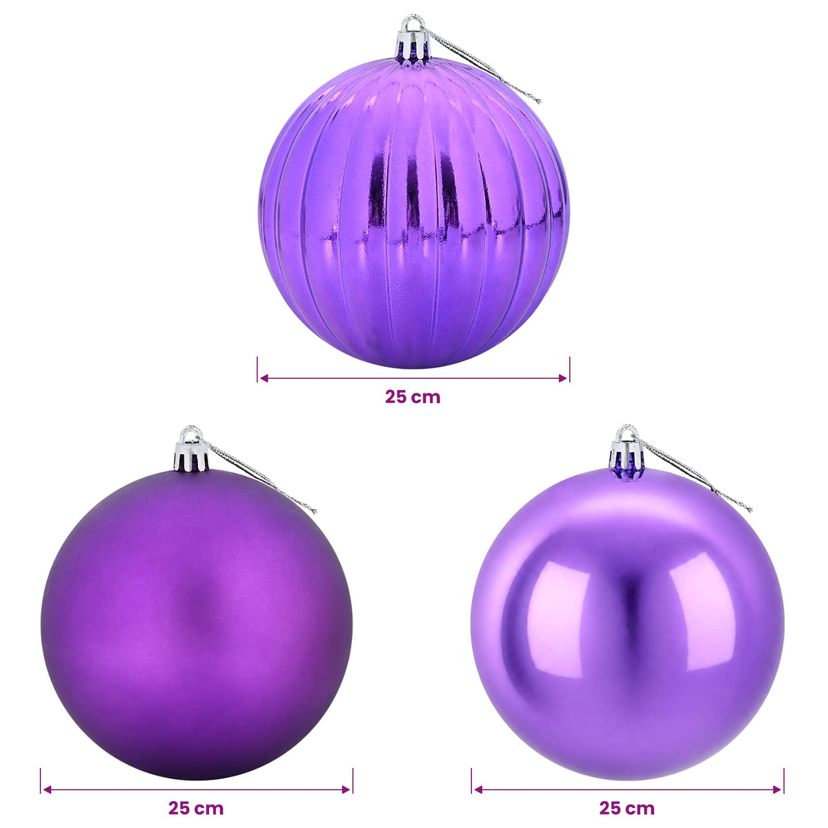 vidaXL Zestaw bombek choinkowych XXL 3 szt. Liliowy Ø 25 cm