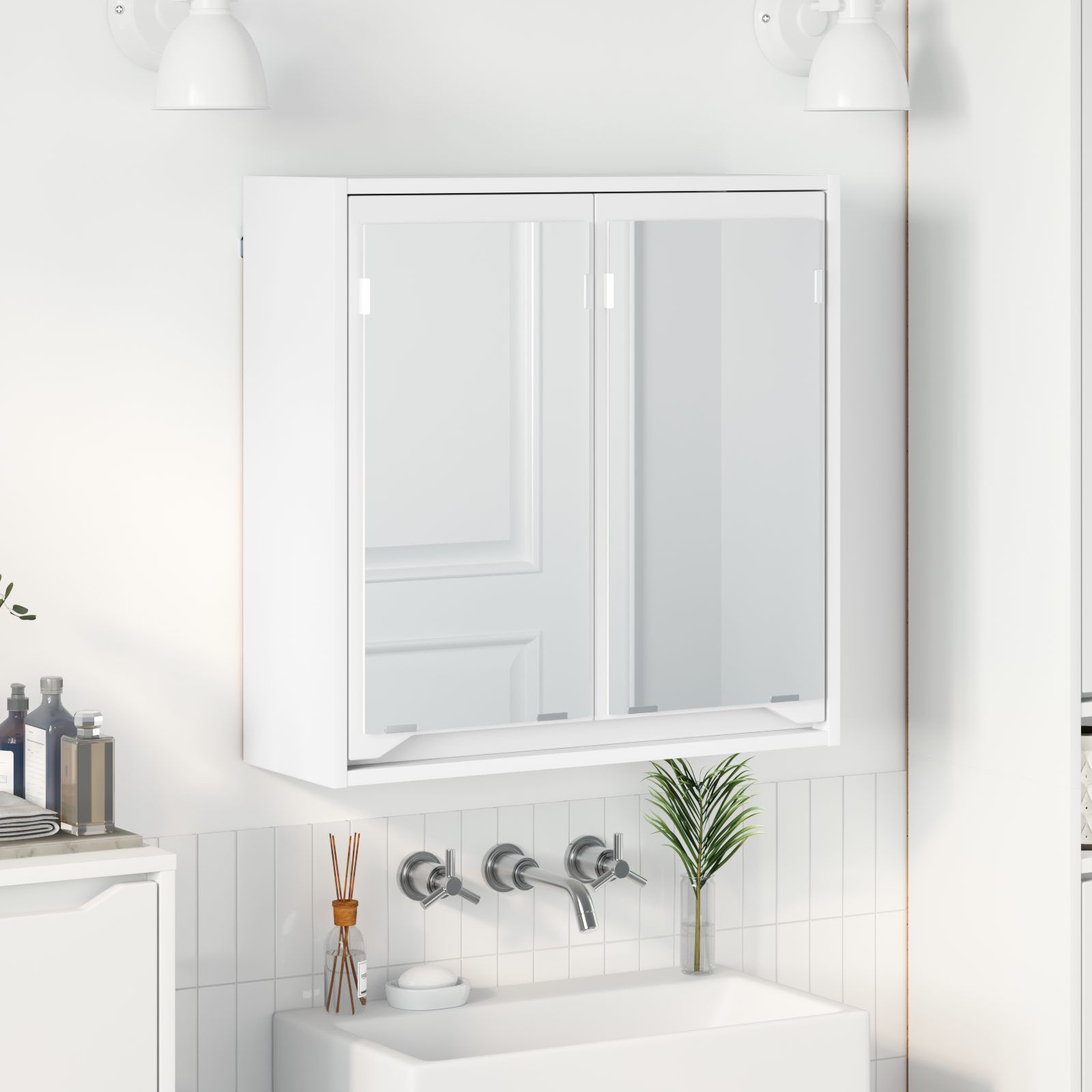 vidaXL Szafka z lustrem do łazienki z półką Biały 60 x 20 x 60 cm