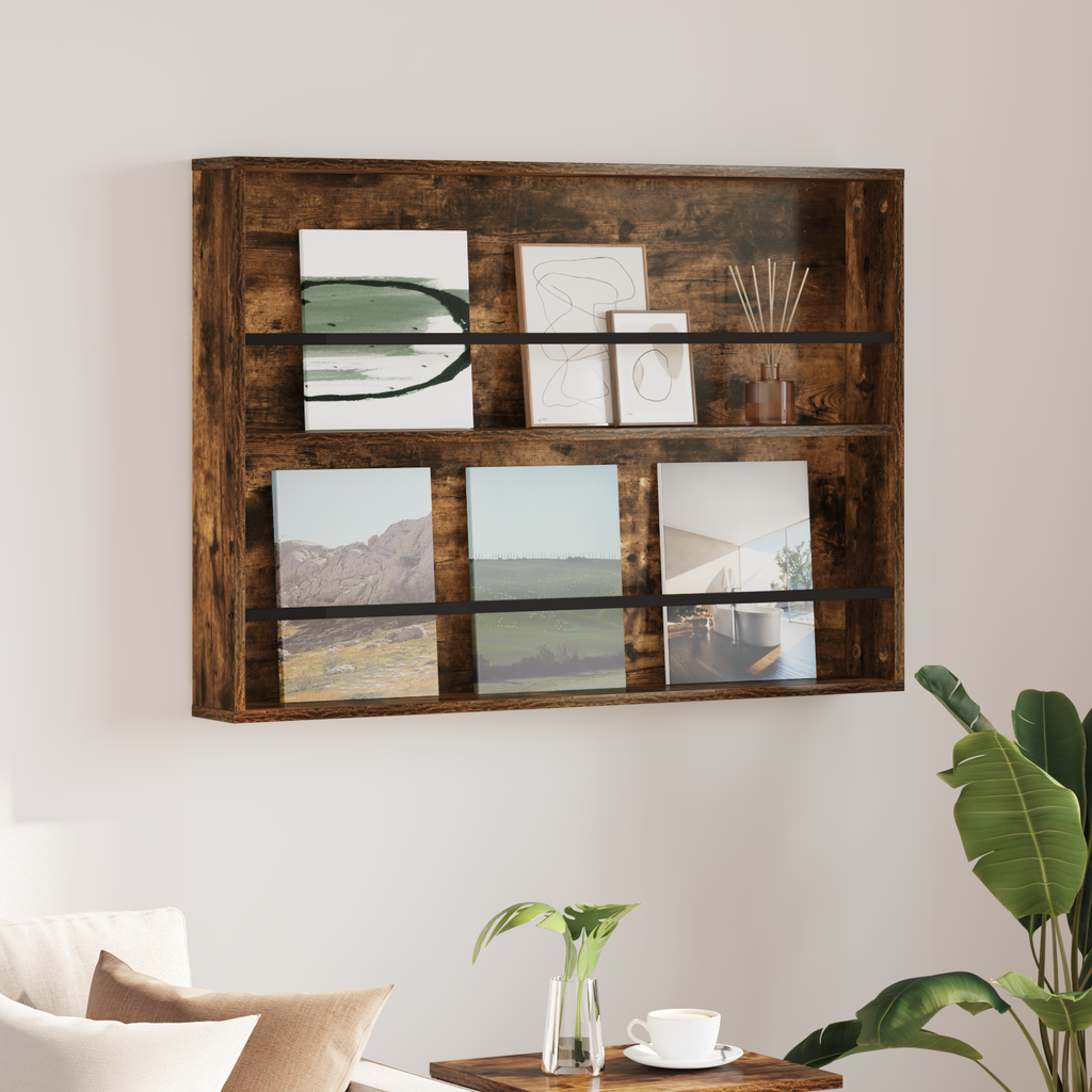 vidaXL Regał na gazety z półką Dąb wędzony 100 x 12 x 70 cm