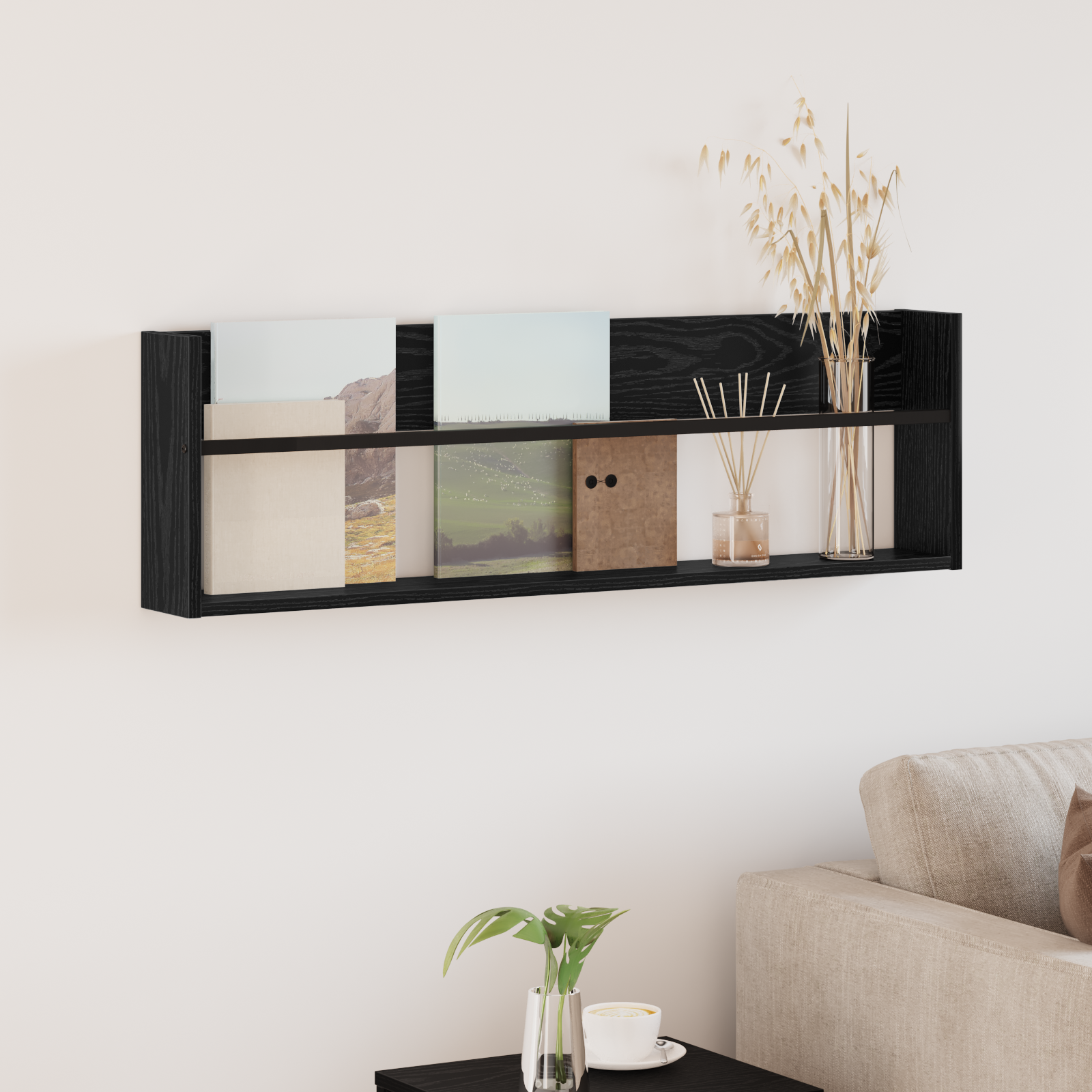 vidaXL Regał na gazety Czarny Dąb 100 x 12 x 30 cm Drewno inżynieryjne