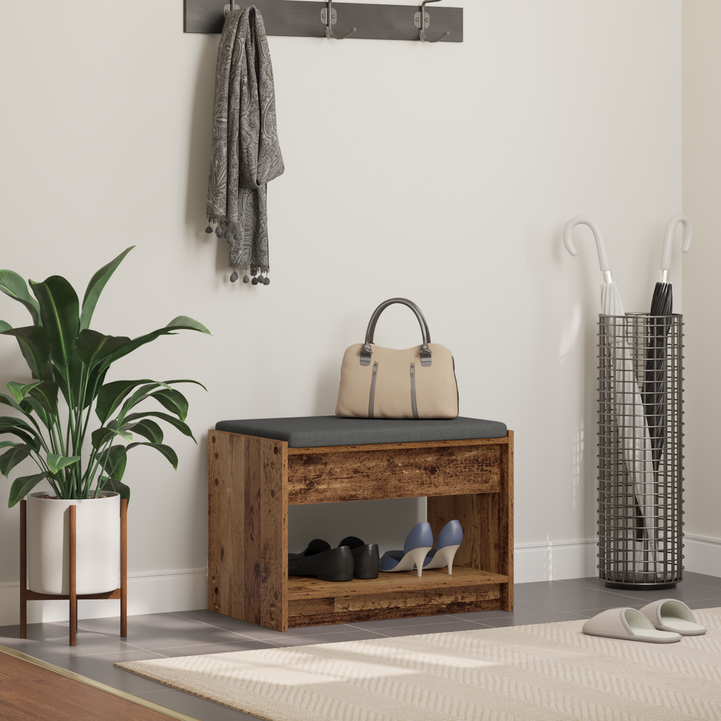 vidaXL Ławka w przedpokoju z poduszką Stare drewno 63 x 38 x 45 cm