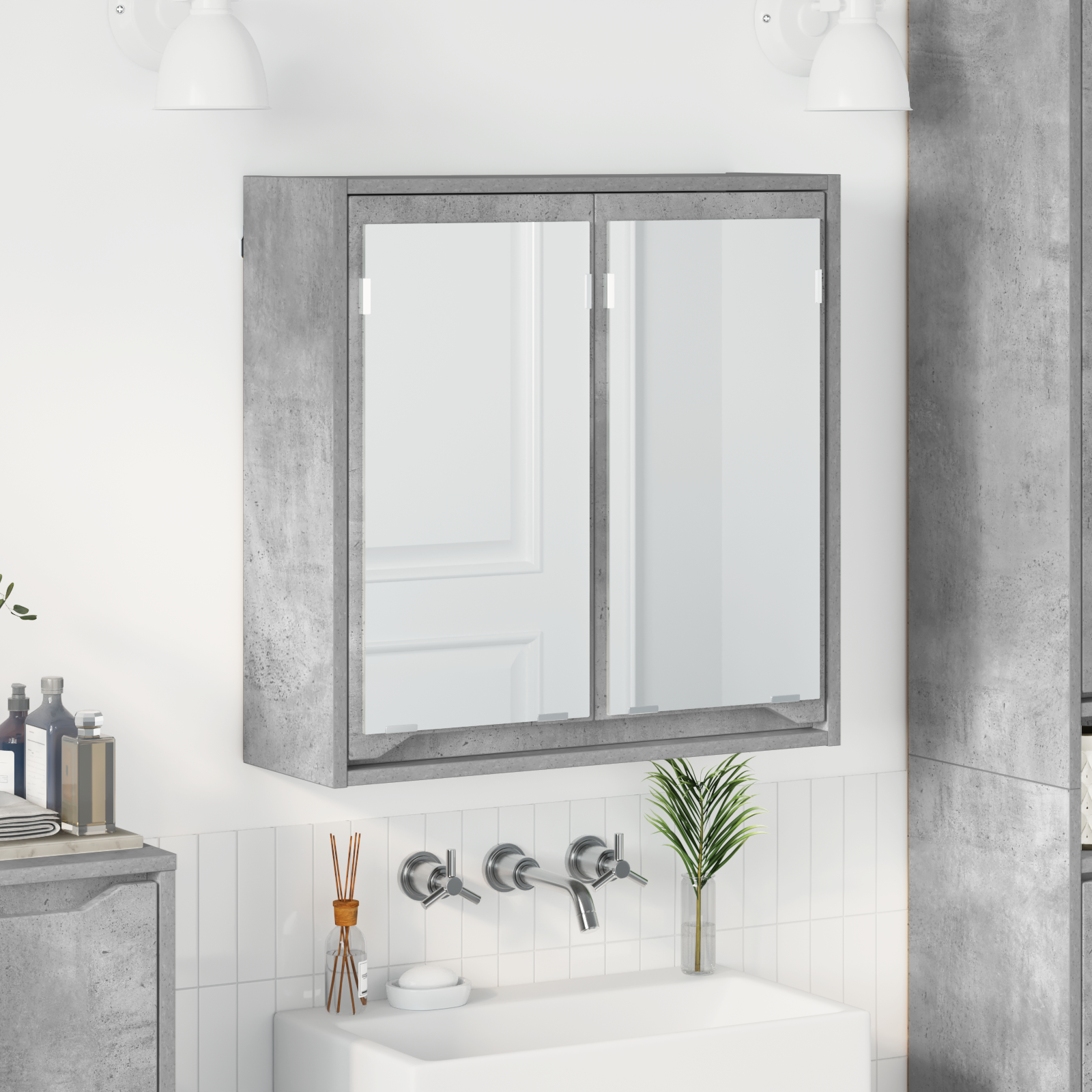 vidaXL Szafka z lustrem do łazienki Betonowy szary 60 x 20 x 60 cm