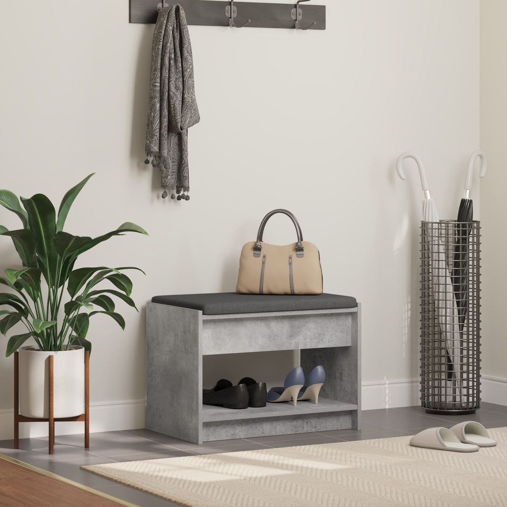 vidaXL Ławka w przedpokoju z poduszką Betonowy Szary 63 x 38 x 45 cm