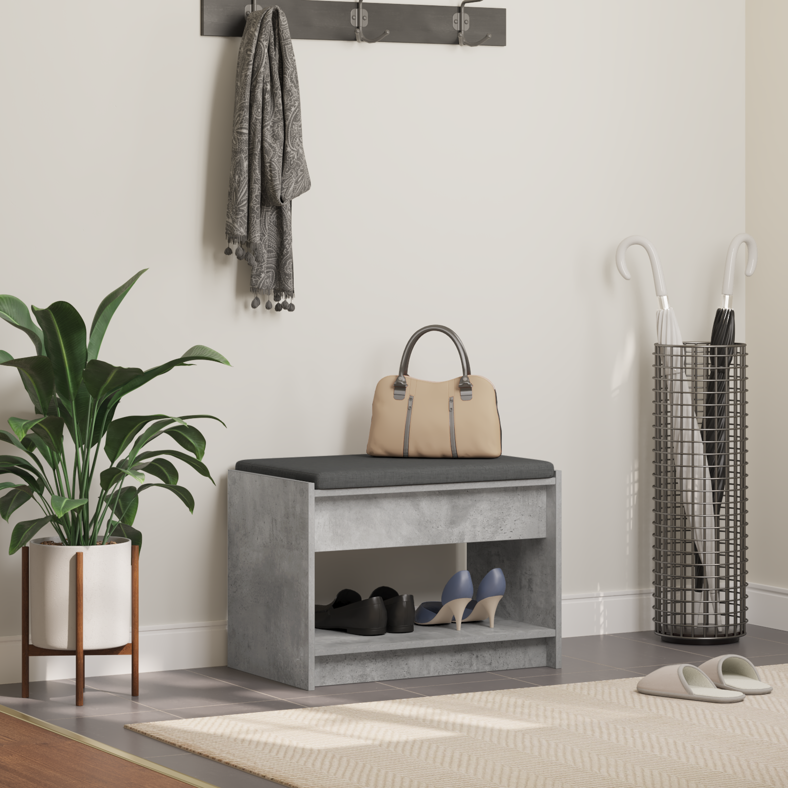 vidaXL Ławka w przedpokoju z poduszką Betonowy Szary 63 x 38 x 45 cm