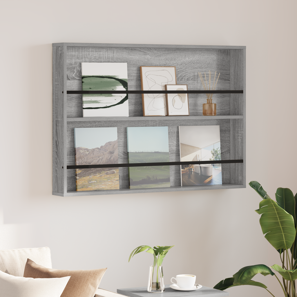 vidaXL Regał na gazety z półką Szary Sonoma 100 x 12 x 70 cm