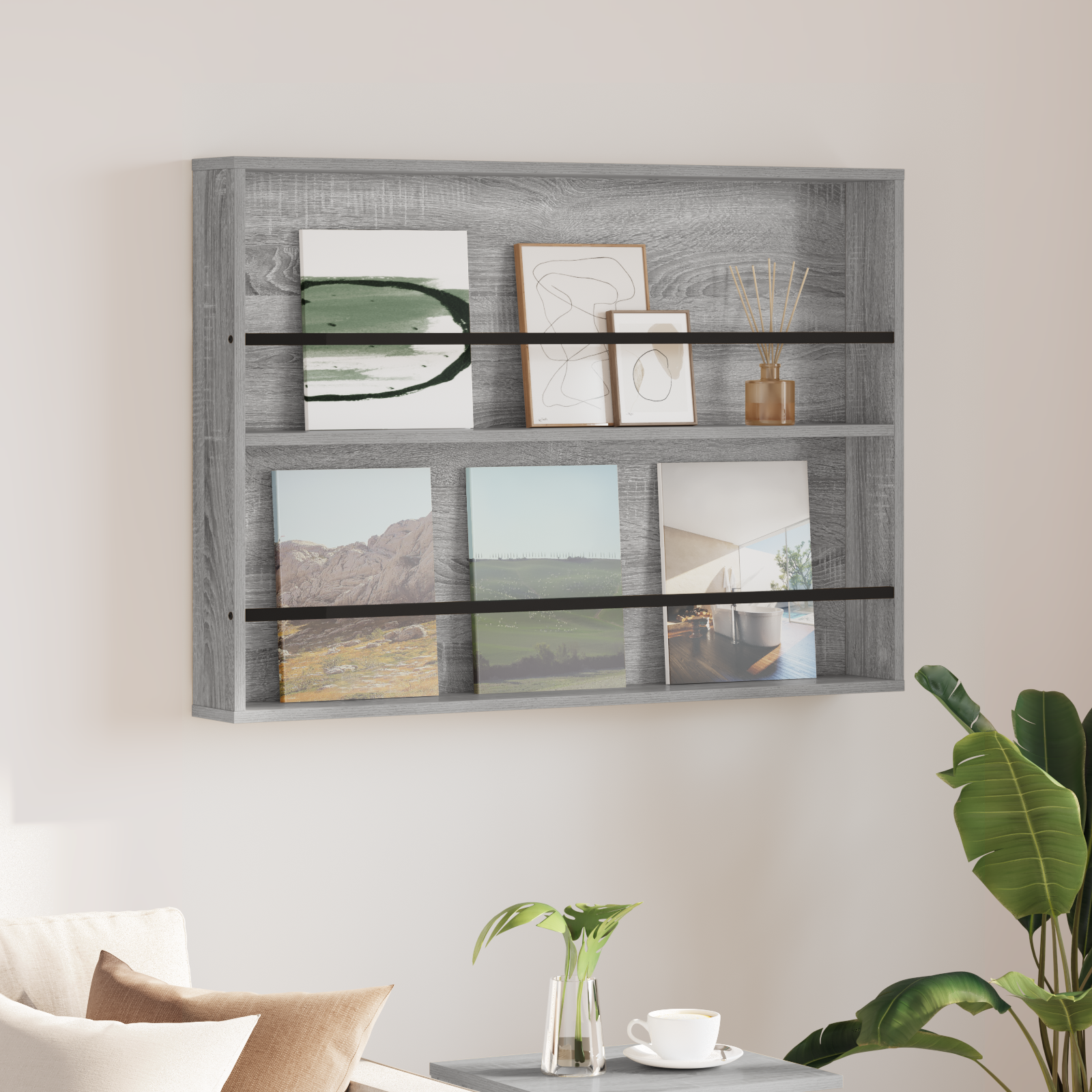 vidaXL Regał na gazety z półką Szary Sonoma 100 x 12 x 70 cm