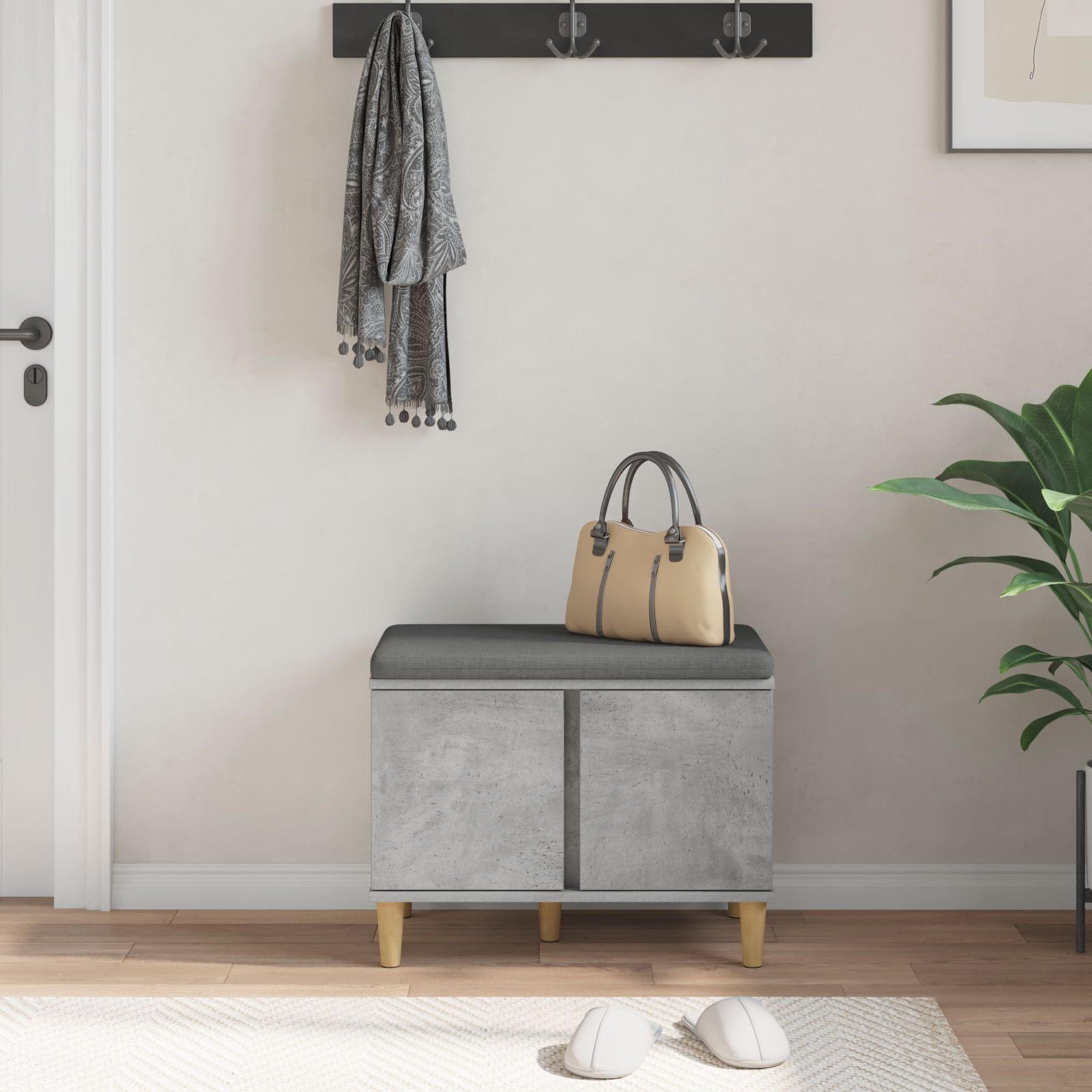 vidaXL Ławka w przedpokoju z poduszką Betonowy Szary 60 x 38 x 46 cm