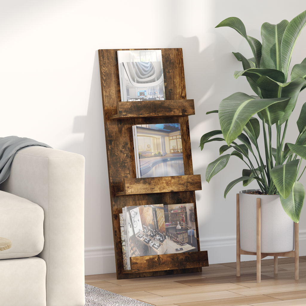 vidaXL Regał na gazety z półką Dąb wędzony 43 x 11 x 102 cm