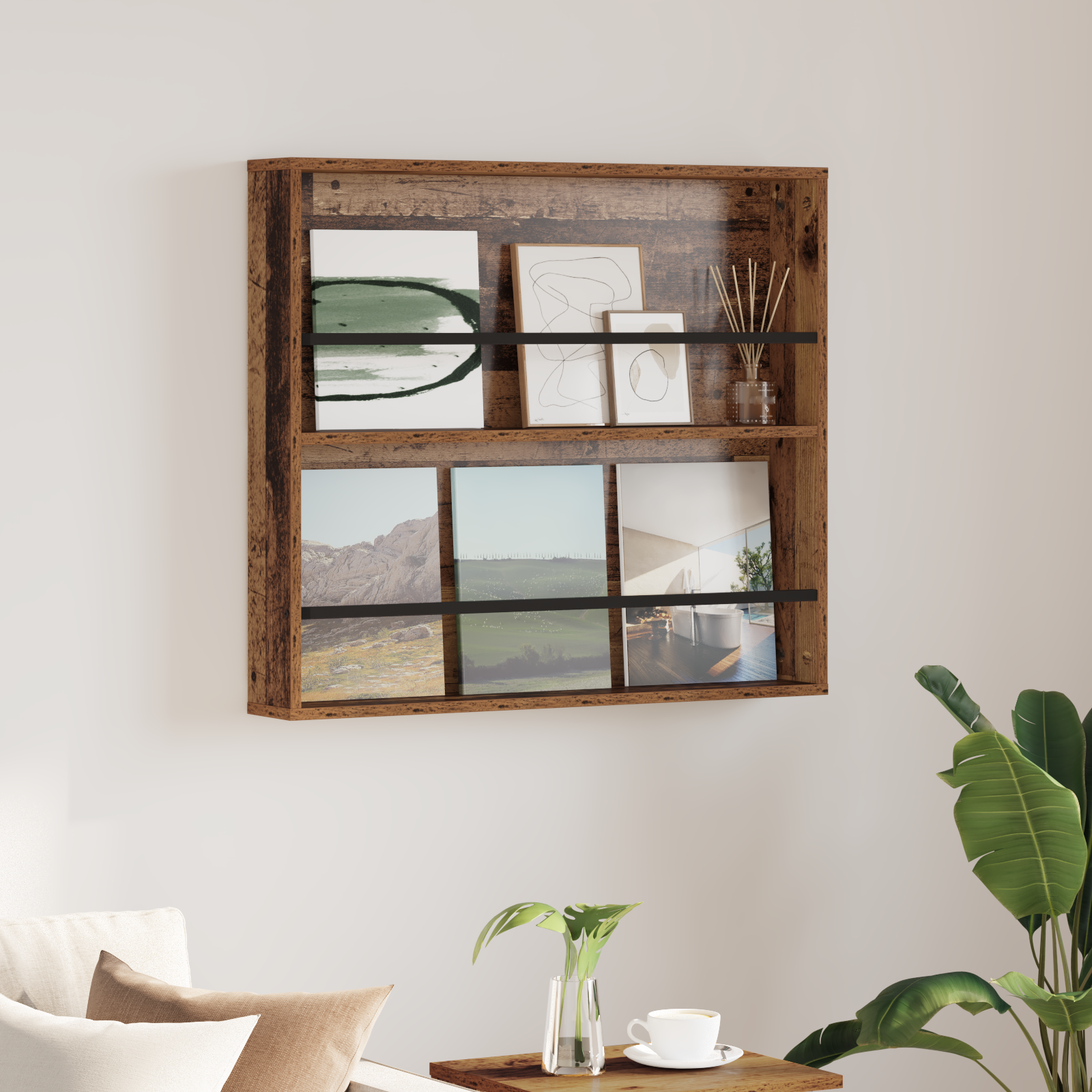 vidaXL Regał na gazety z półką Stare drewno 80 x 12 x 70 cm
