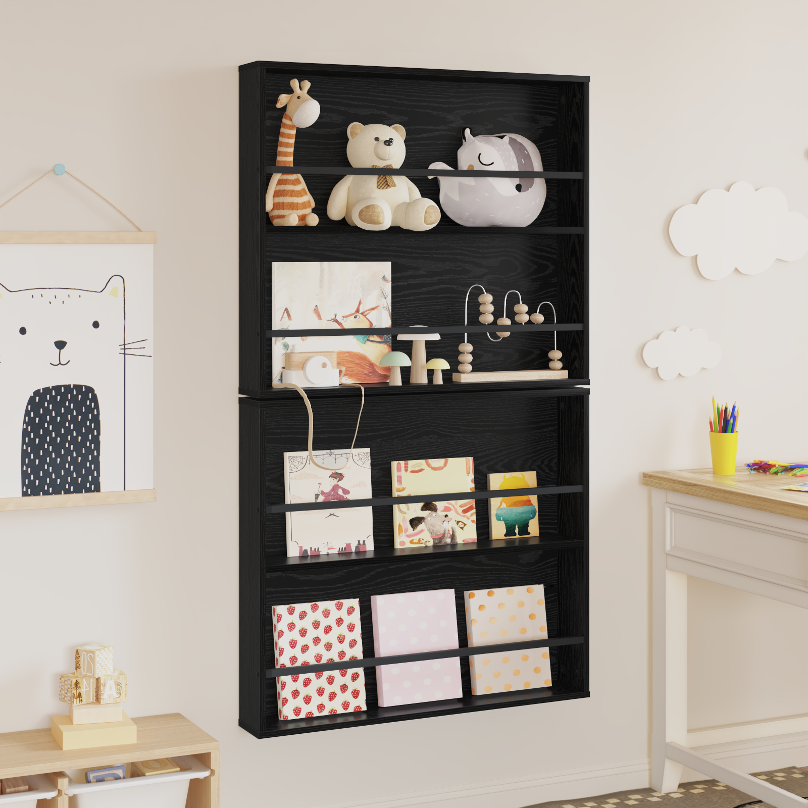 vidaXL Regał na gazety z półką 2 szt. Czarny Dąb 80 x 12 x 70 cm