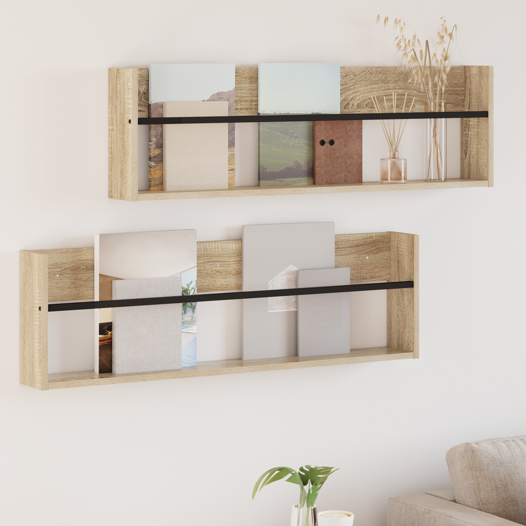 vidaXL Regał na gazety z półką 2 pcs Dąb Sonoma 100 x 12 x 30 cm