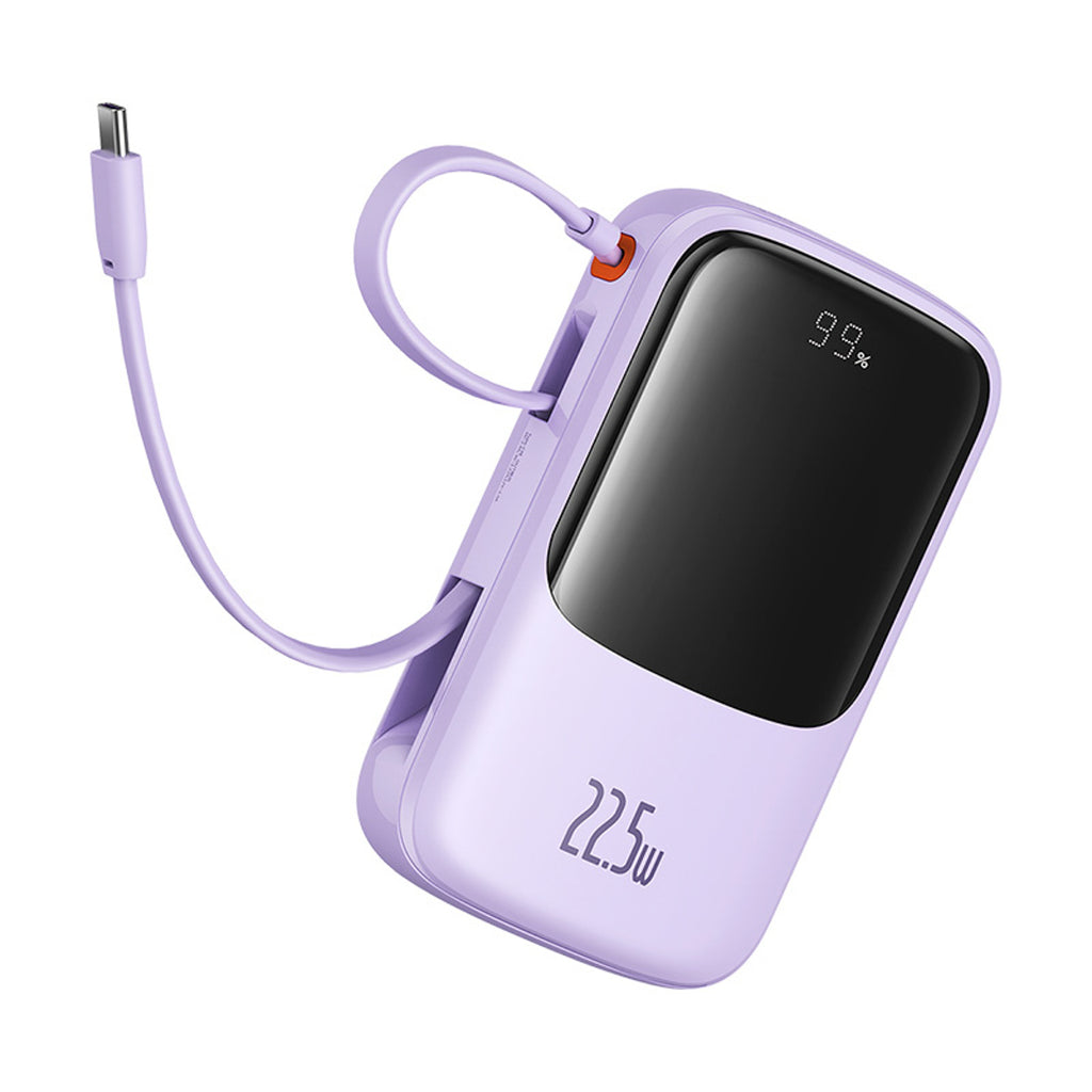 Powerbank Baseus Qpow Pro+ 10000mAh 22.5W z wbudowanym kablem USB-C z wyświetlaczem - fioletowy