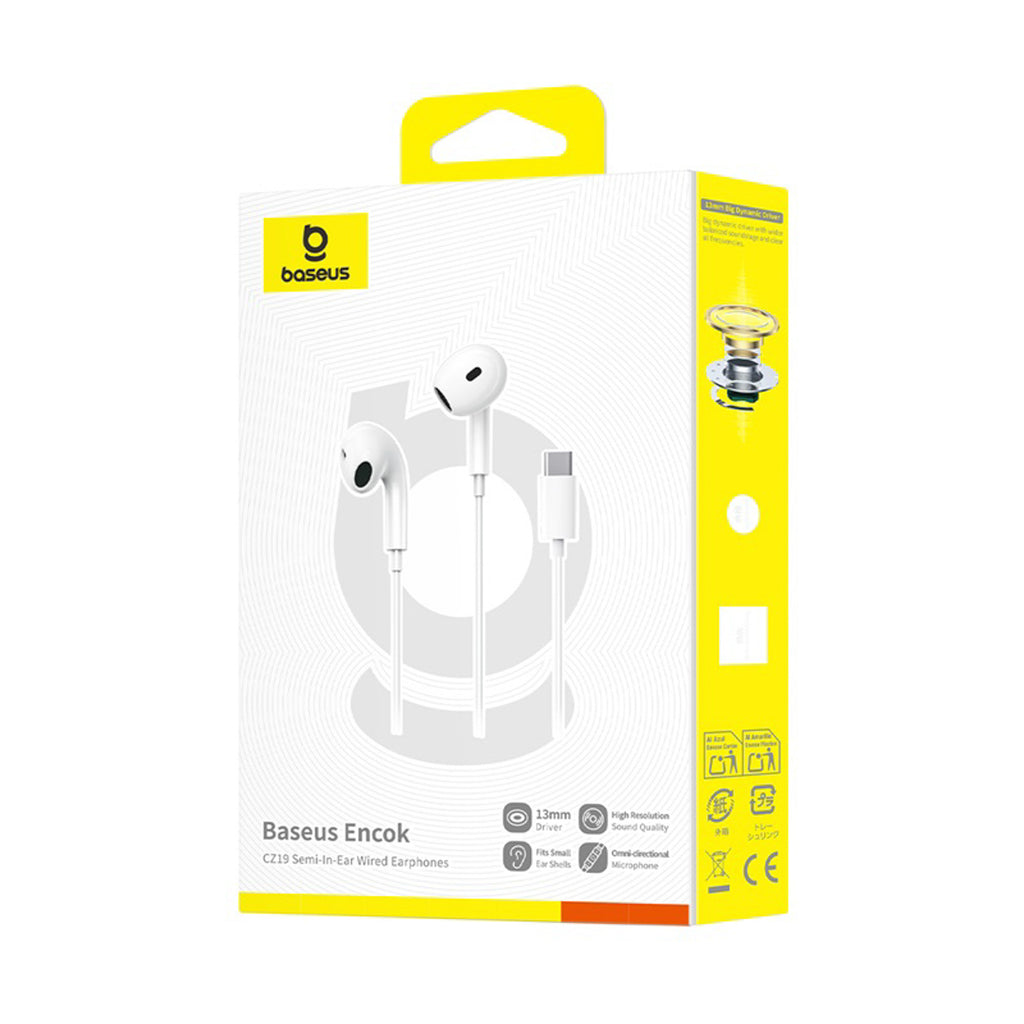 Słuchawki Baseus Encok CZ19 z USB-C przewodowe douszne - białe