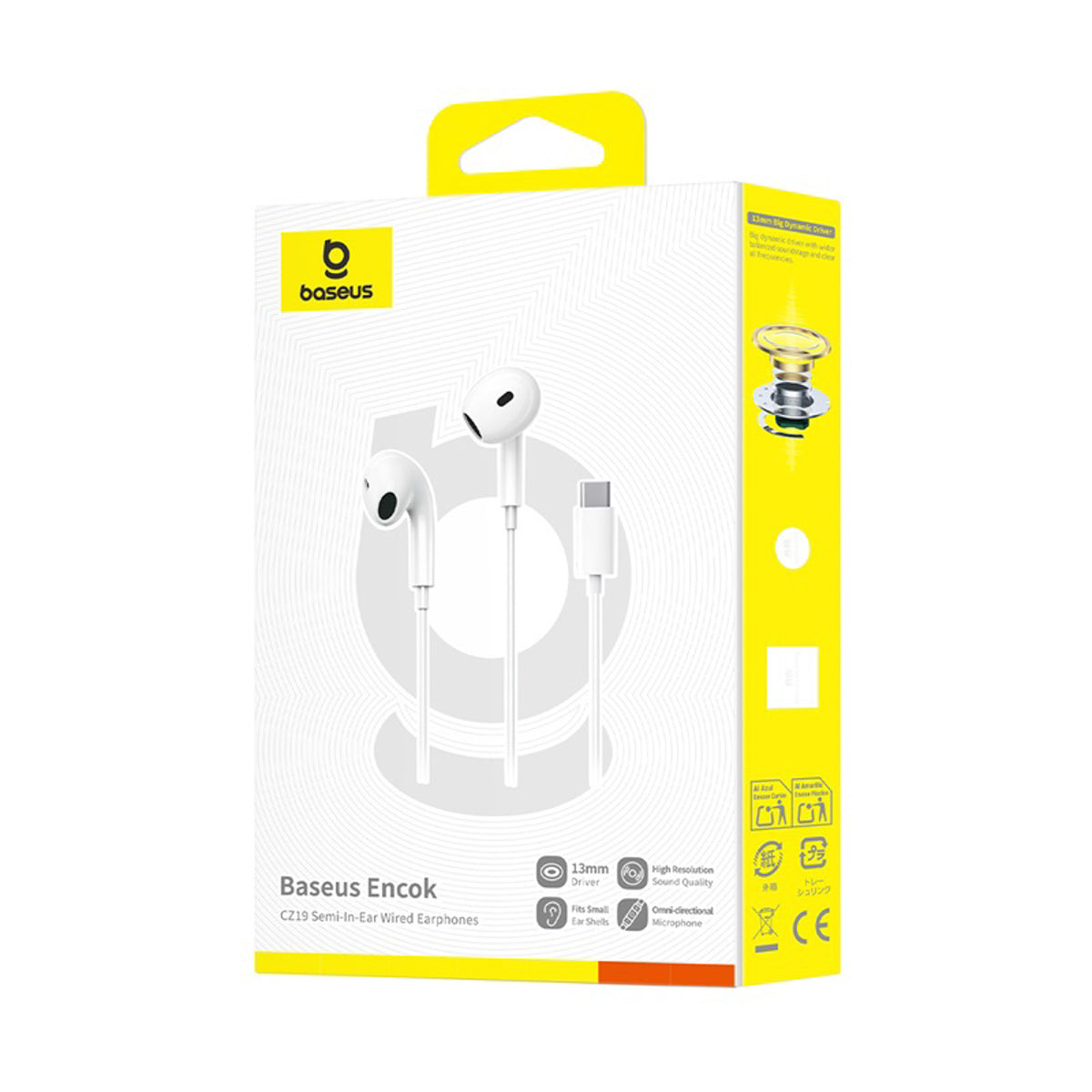 Słuchawki Baseus Encok CZ19 z USB-C przewodowe douszne - białe