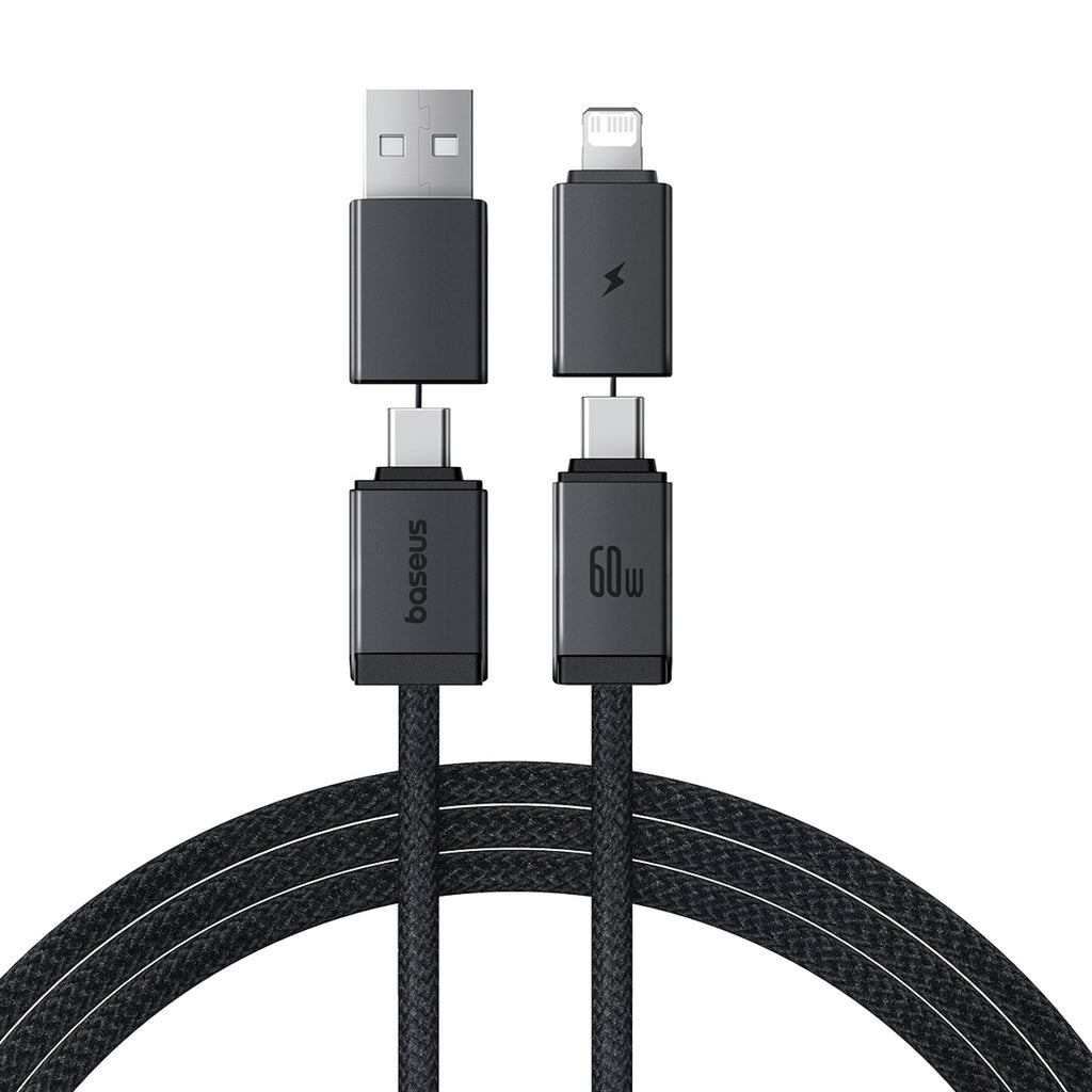Kabel Baseus Versatile 60W USB-C - USB-C z adapterami USB-A i Lighting 1m - czarny