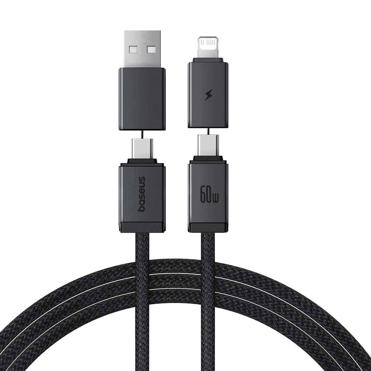 Kabel Baseus Versatile 60W USB-C - USB-C z adapterami USB-A i Lighting 1m - czarny