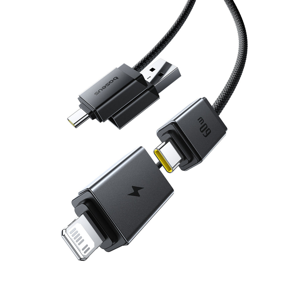 Kabel Baseus Versatile 60W USB-C - USB-C z adapterami USB-A i Lighting 1m - czarny