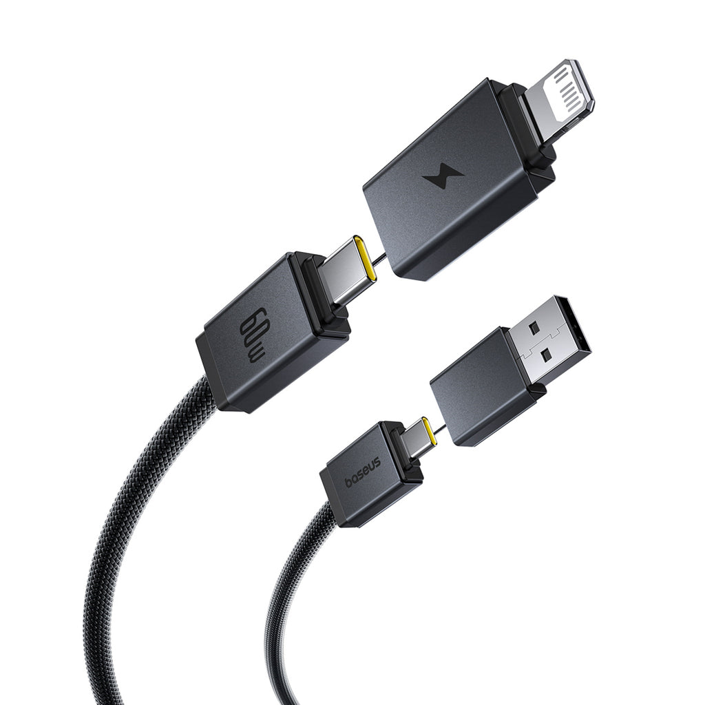 Kabel Baseus Versatile 60W USB-C - USB-C z adapterami USB-A i Lighting 1m - czarny