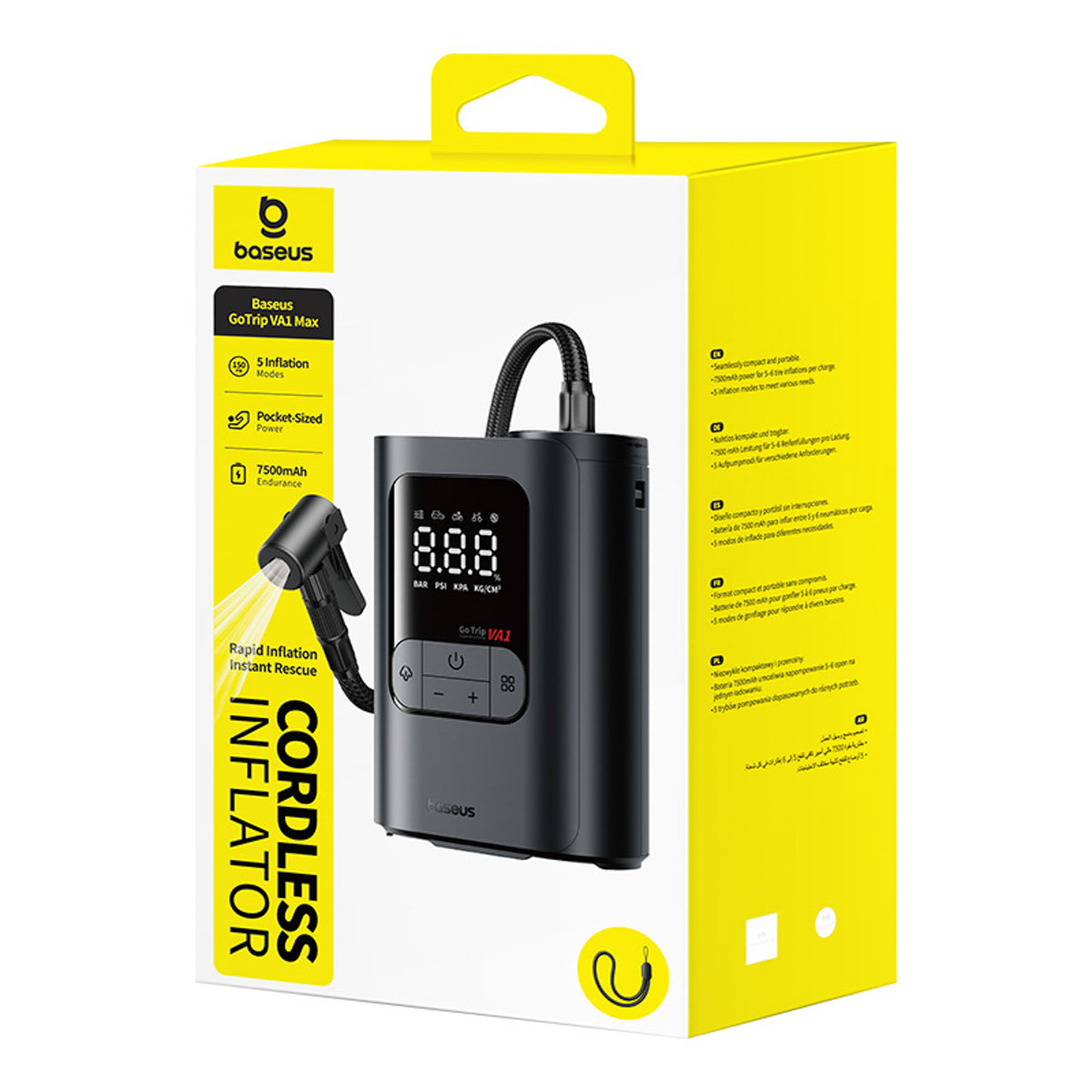 Pompka bezprzewodowa Baseus GoTrip VA1 kompresor 150 PSI 7500 mAh - ciemnoszara