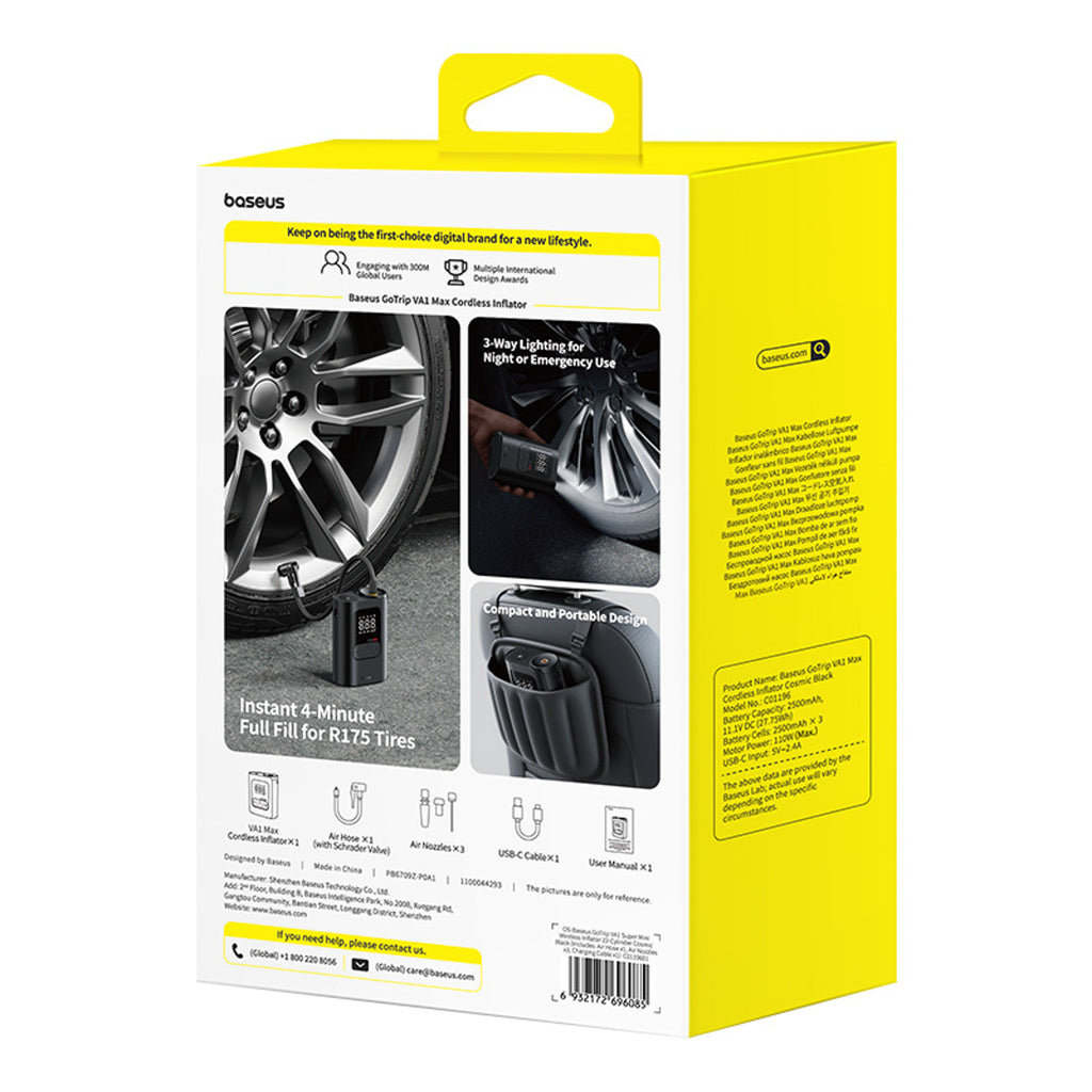 Pompka bezprzewodowa Baseus GoTrip VA1 kompresor 150 PSI 7500 mAh - ciemnoszara