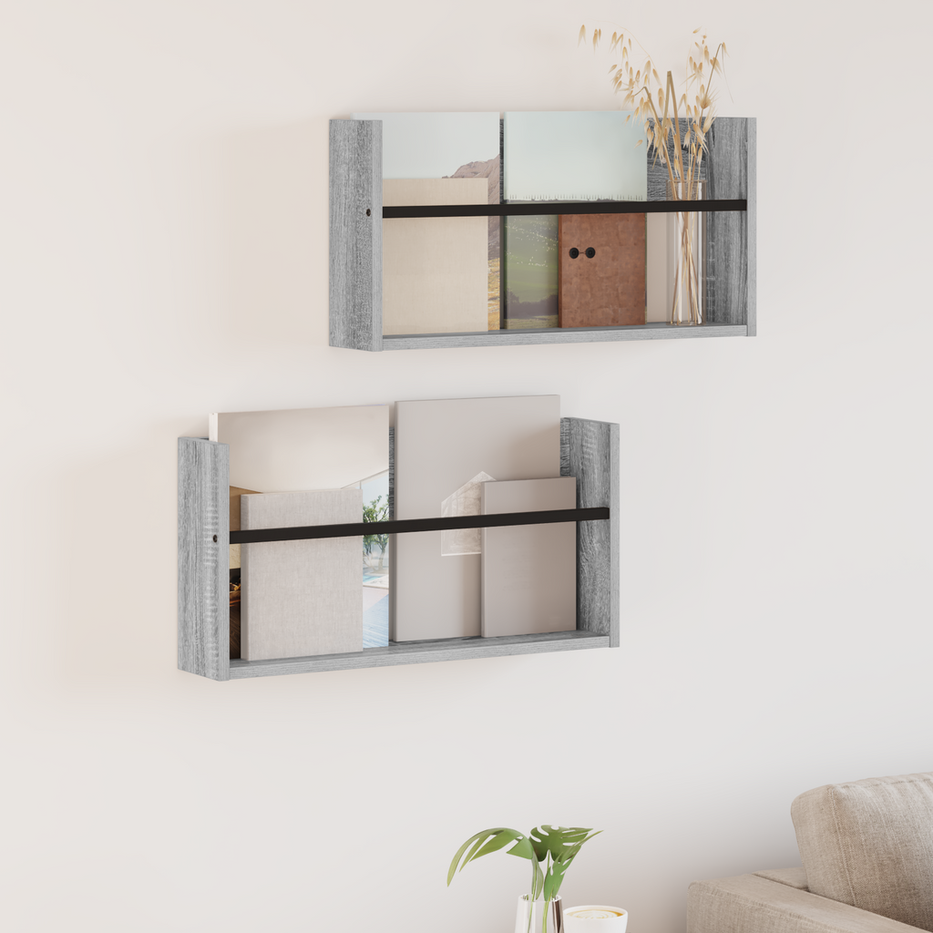 vidaXL Regał na gazety z półką 2 szt. Szary Sonoma 60 x 12 x 30 cm
