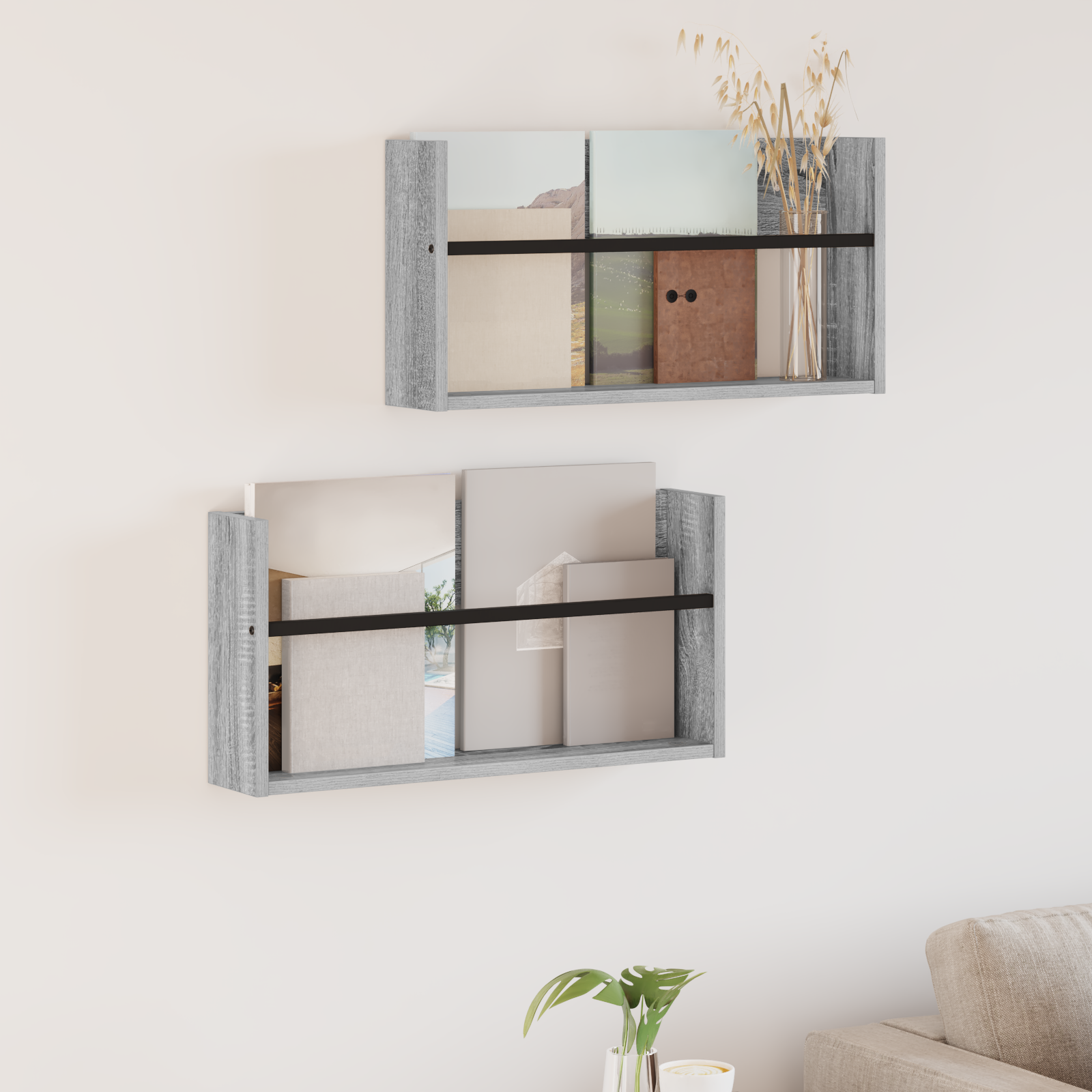 vidaXL Regał na gazety z półką 2 szt. Szary Sonoma 60 x 12 x 30 cm