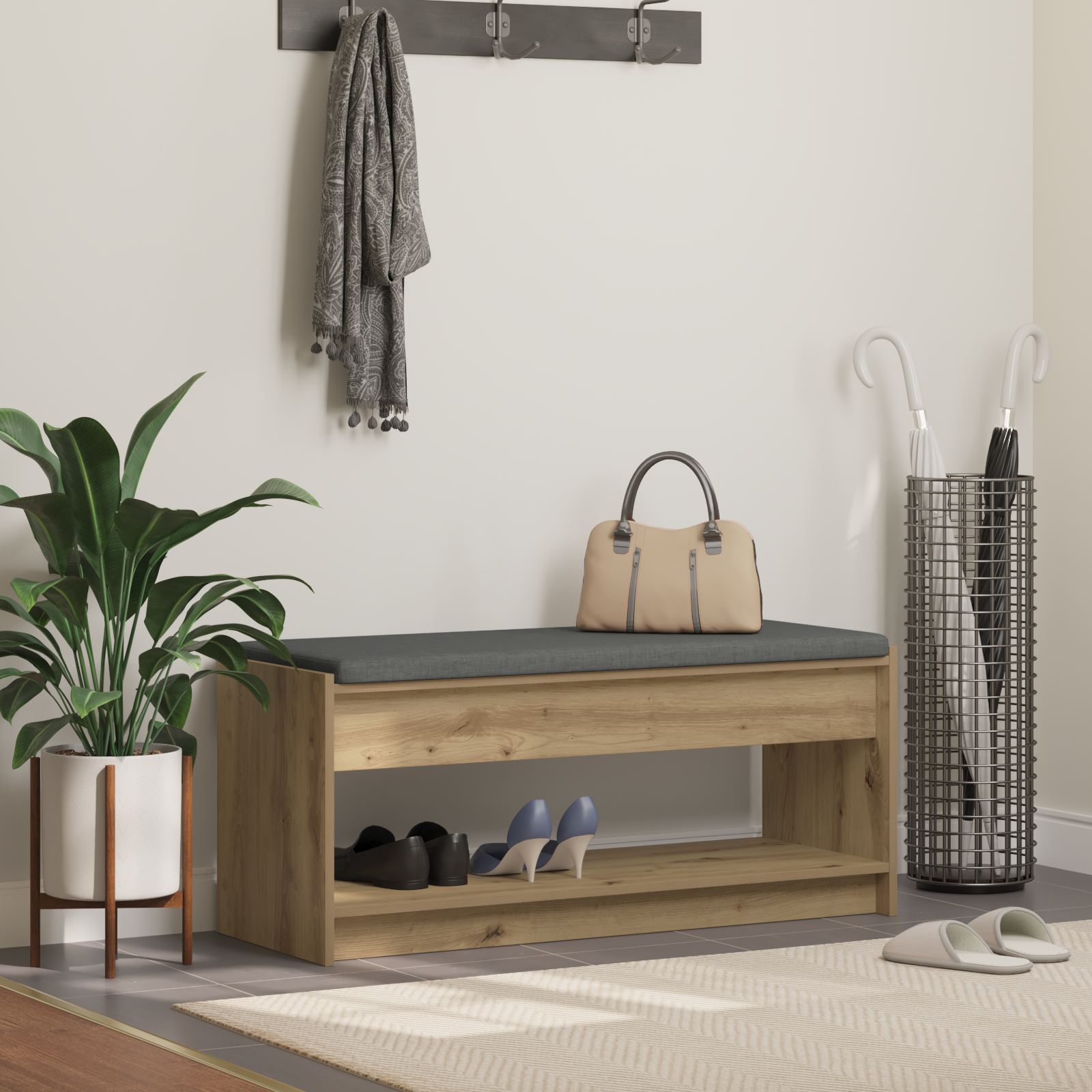 vidaXL Ławka w przedpokoju z półką Dąb Rzemieślniczy 103 x 38 x 45 cm
