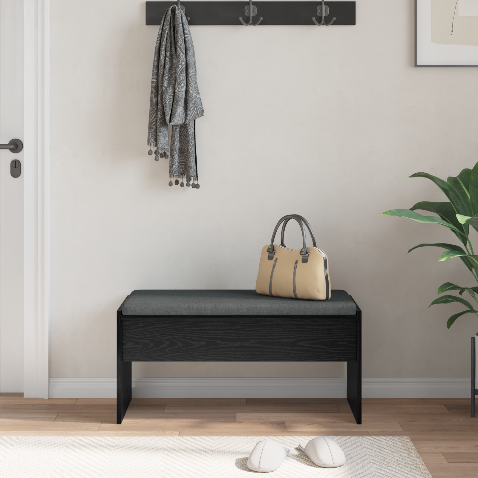 vidaXL Ławka w przedpokoju z poduszką Czarny Dąb 83 x 38 x 40 cm