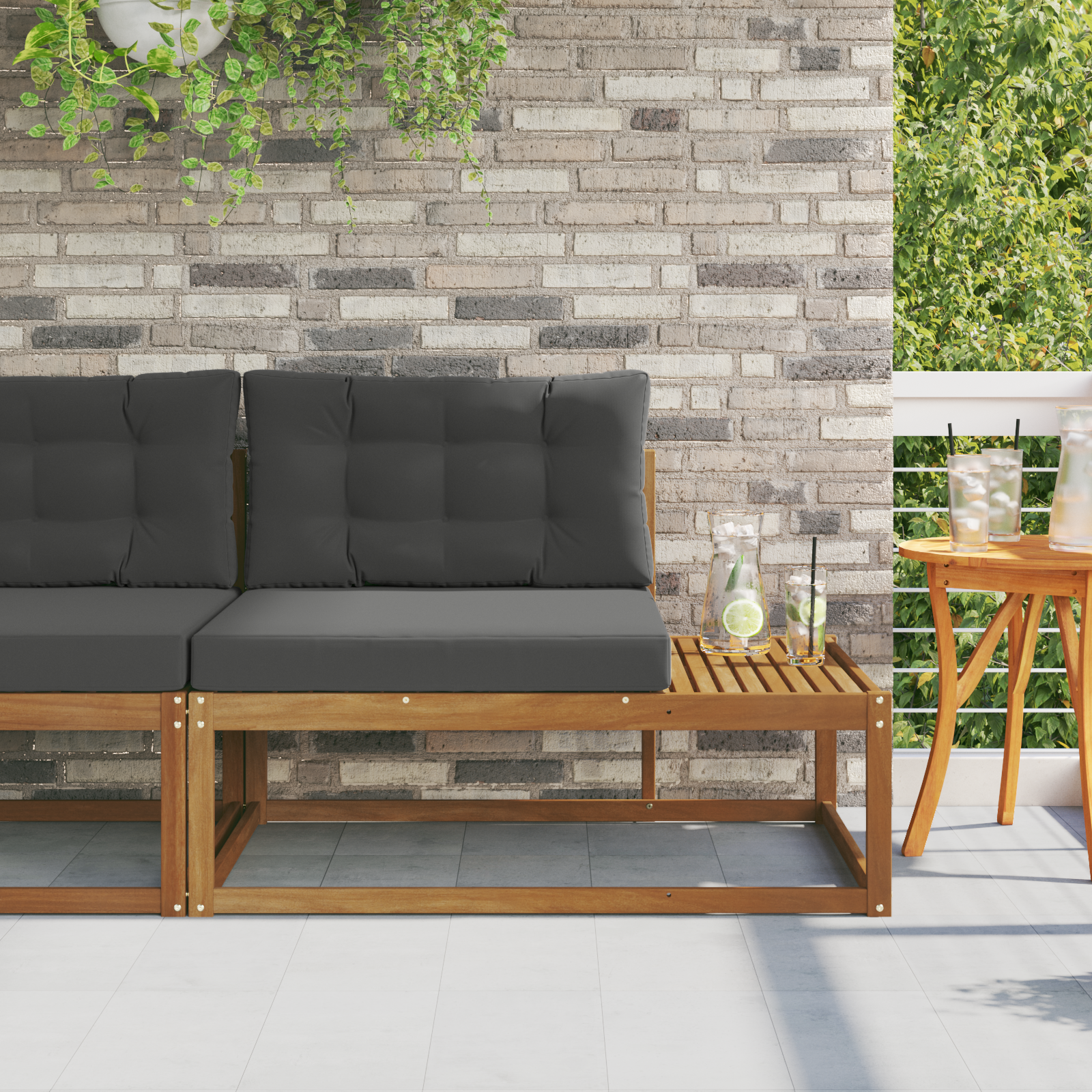 vidaXL Sofa końcowa na zewnątrz z poduszką Naturalny 115 x 83 x 73 cm