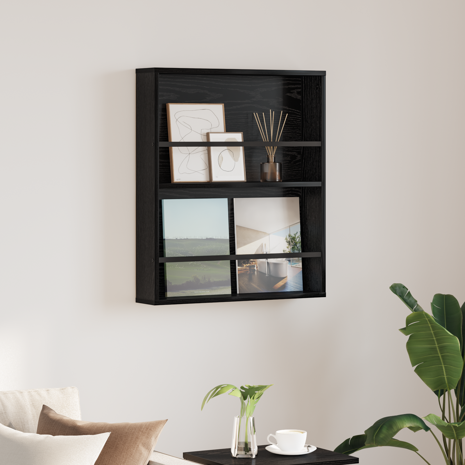 vidaXL Regał na gazety Czarny Dąb 60 x 12 x 70 cm Drewno inżynieryjne