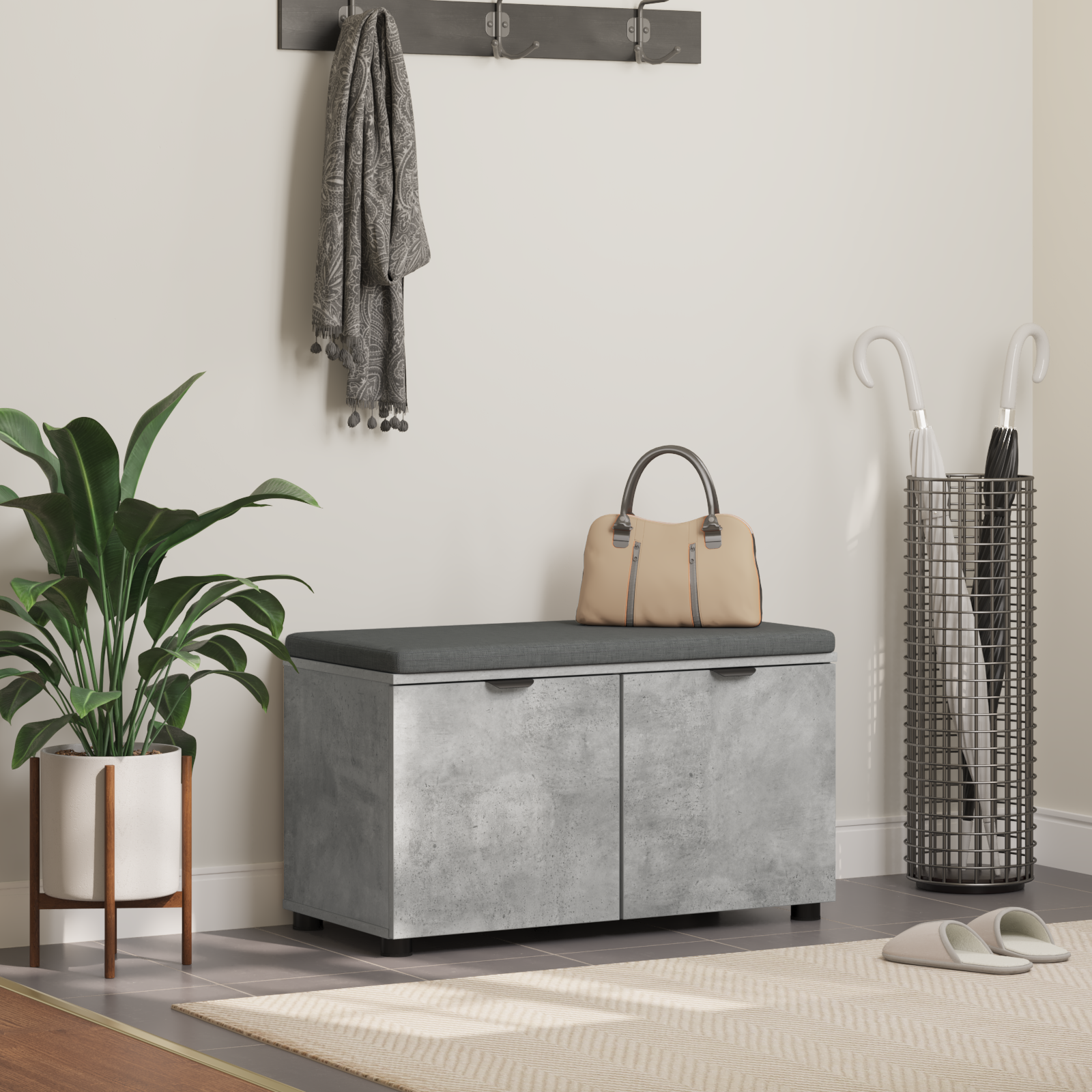 vidaXL Ławka w przedpokoju z poduszką Betonowy Szary 80 x 38 x 46 cm