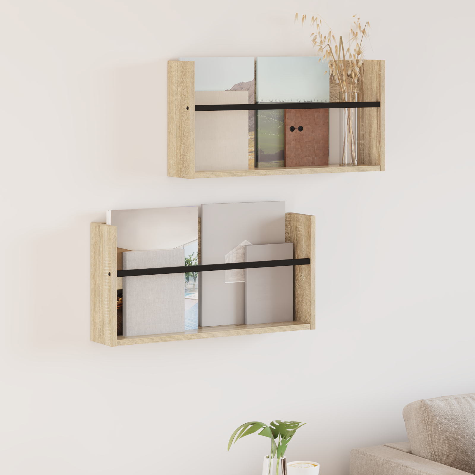 vidaXL Regał na gazety z półką 2 szt. Dąb Sonoma 60 x 12 x 30 cm