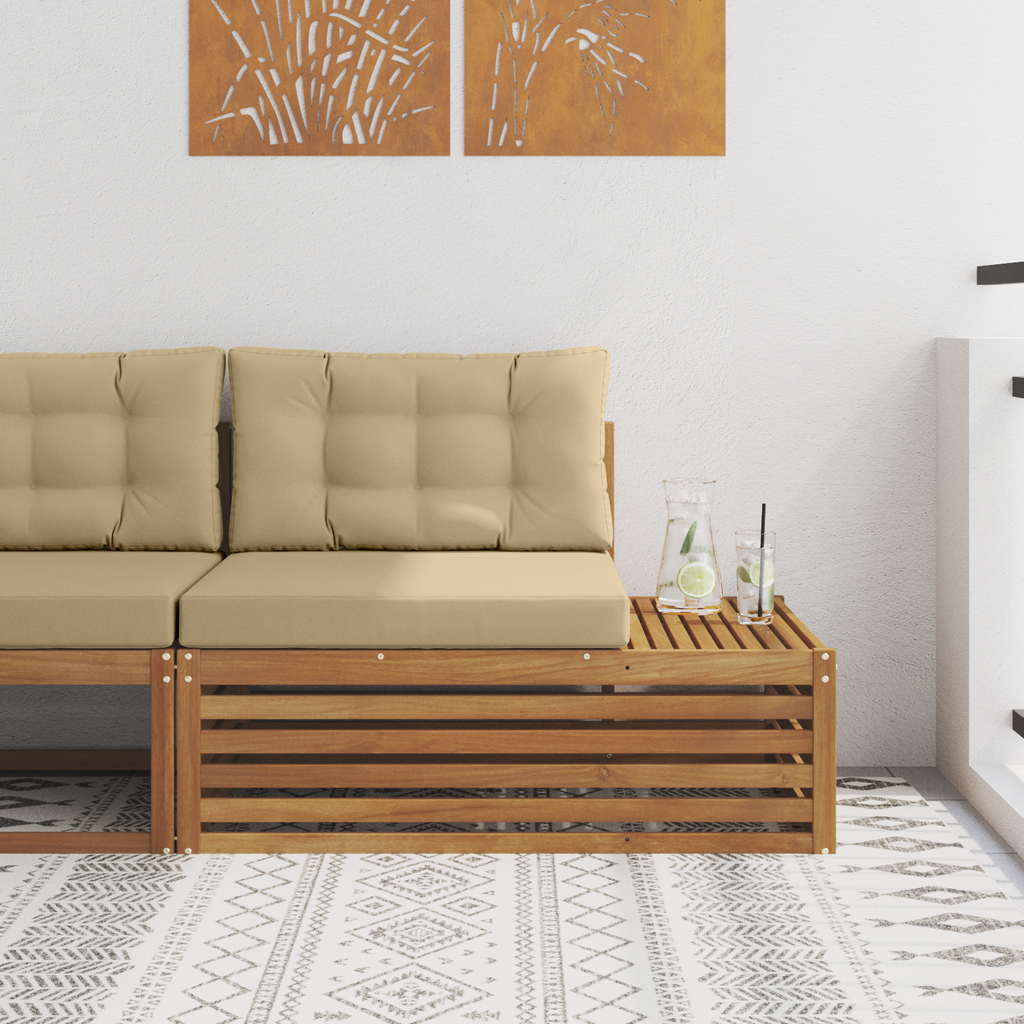 vidaXL Sofa końcowa na zewnątrz z poduszką 3 Sztuka Naturalny i Beżowy