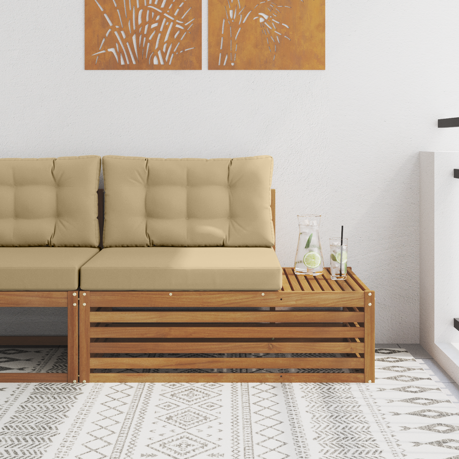vidaXL Sofa końcowa na zewnątrz z poduszką 3 Sztuka Naturalny i Beżowy