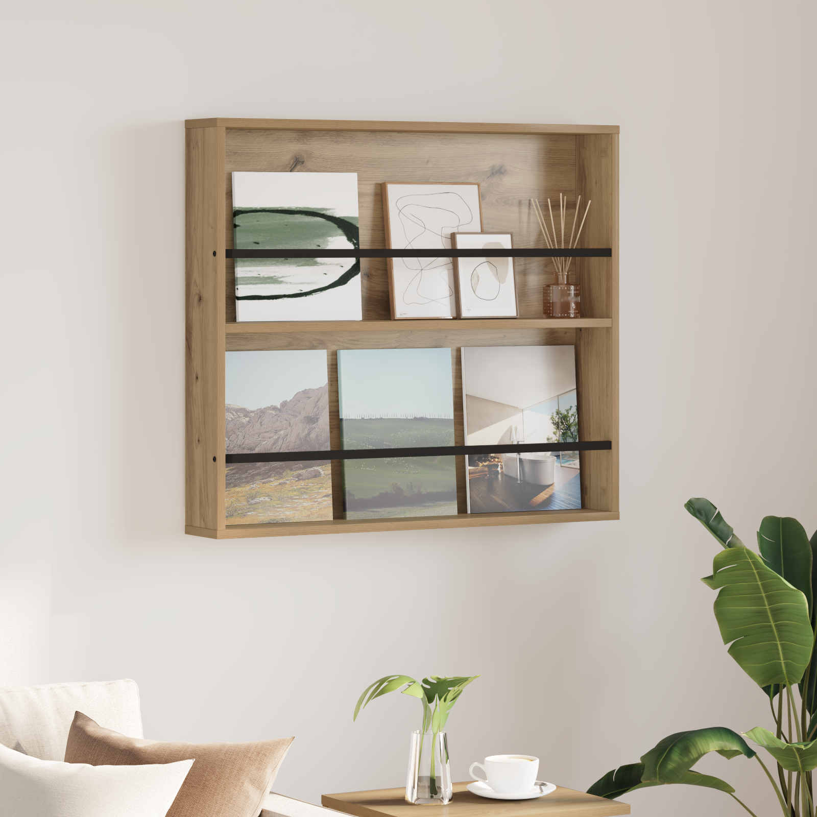 vidaXL Regał na gazety z półką Dąb rzemieślniczy 80 x 12 x 70 cm