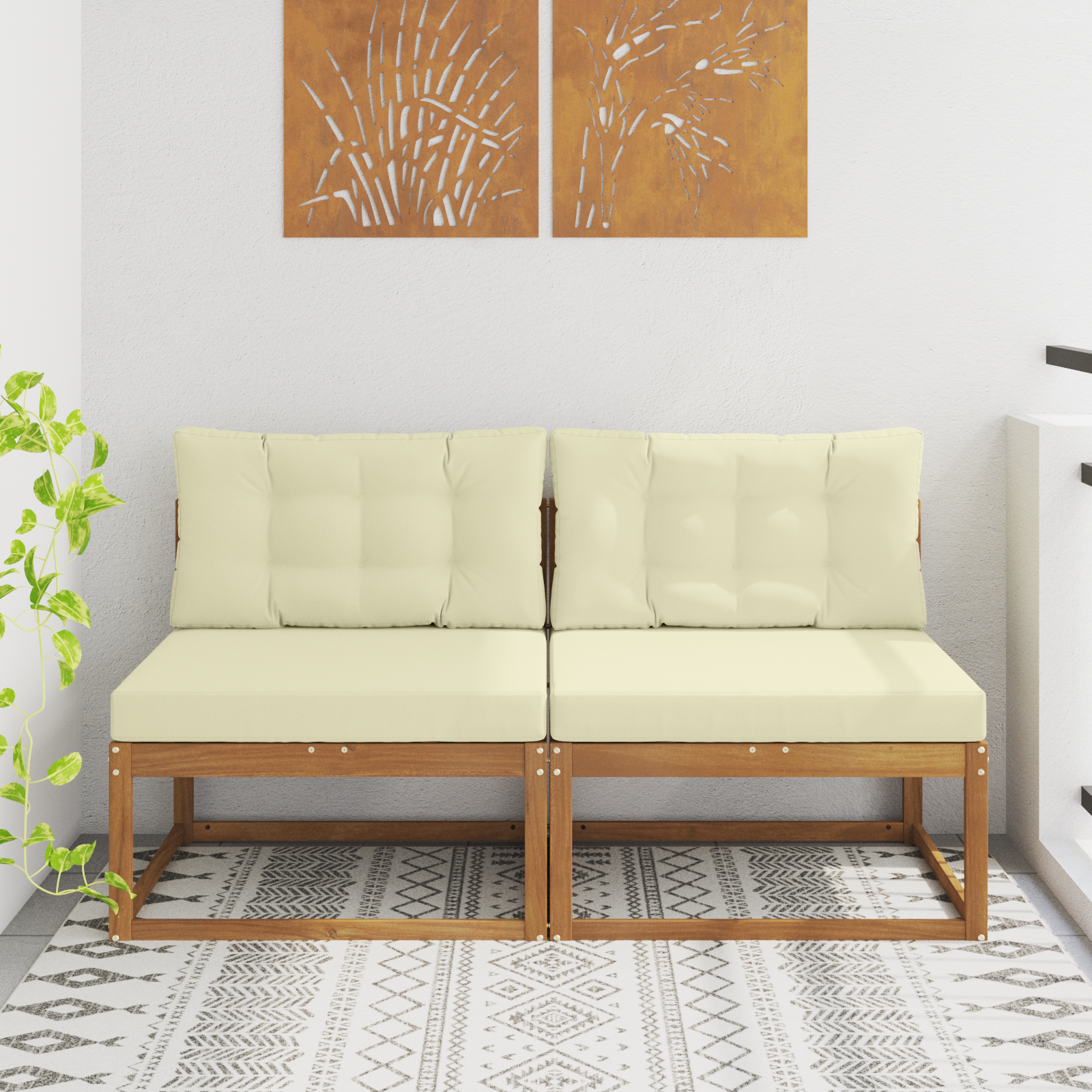 vidaXL Środkowa sofa ogrodowa z poduszką 2 Sztuka Naturalny
