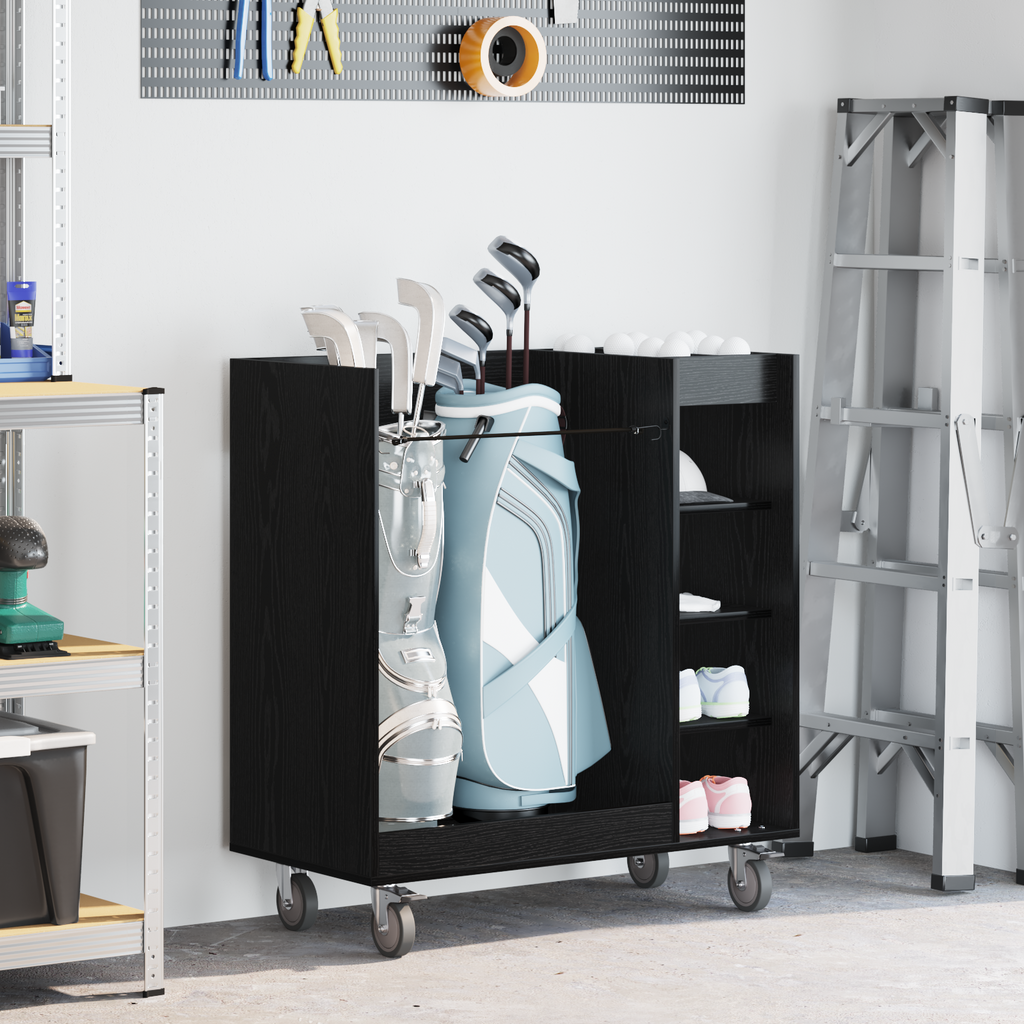 vidaXL Szafka golfowa z kołem Gładki Czarny Dąb 90 x 45 x 98 cm