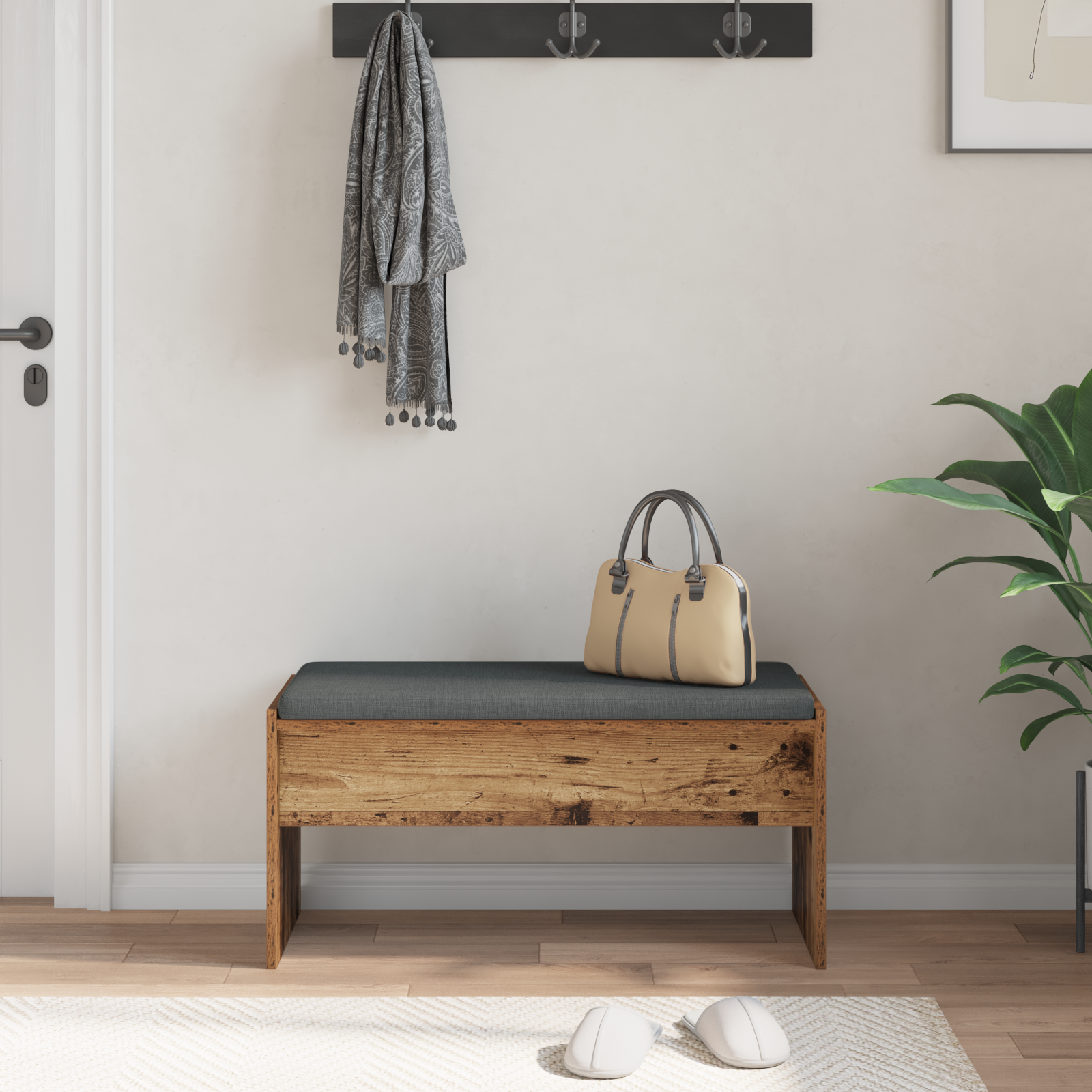 vidaXL Ławka w przedpokoju z poduszką Stare drewno 83 x 38 x 40 cm