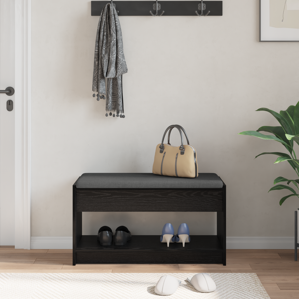 vidaXL Ławka w przedpokoju z poduszką Czarny Dąb 83 x 38 x 45 cm