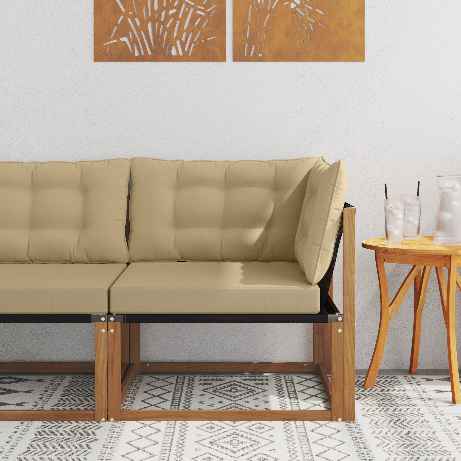 vidaXL Sofa narożna na zewnątrz Drewno akacji i tekstylen Naturalny