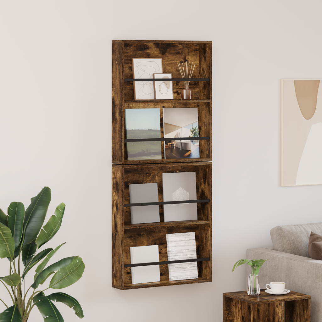 vidaXL Regał na gazety z półką 2 szt. Dąb wędzony 60 x 12 x 70 cm