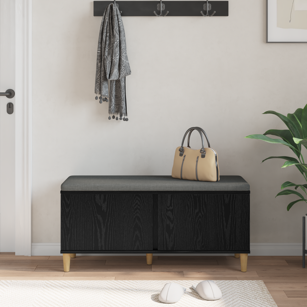 vidaXL Ławka w przedpokoju z poduszką Czarny Dąb 100 x 38 x 46 cm