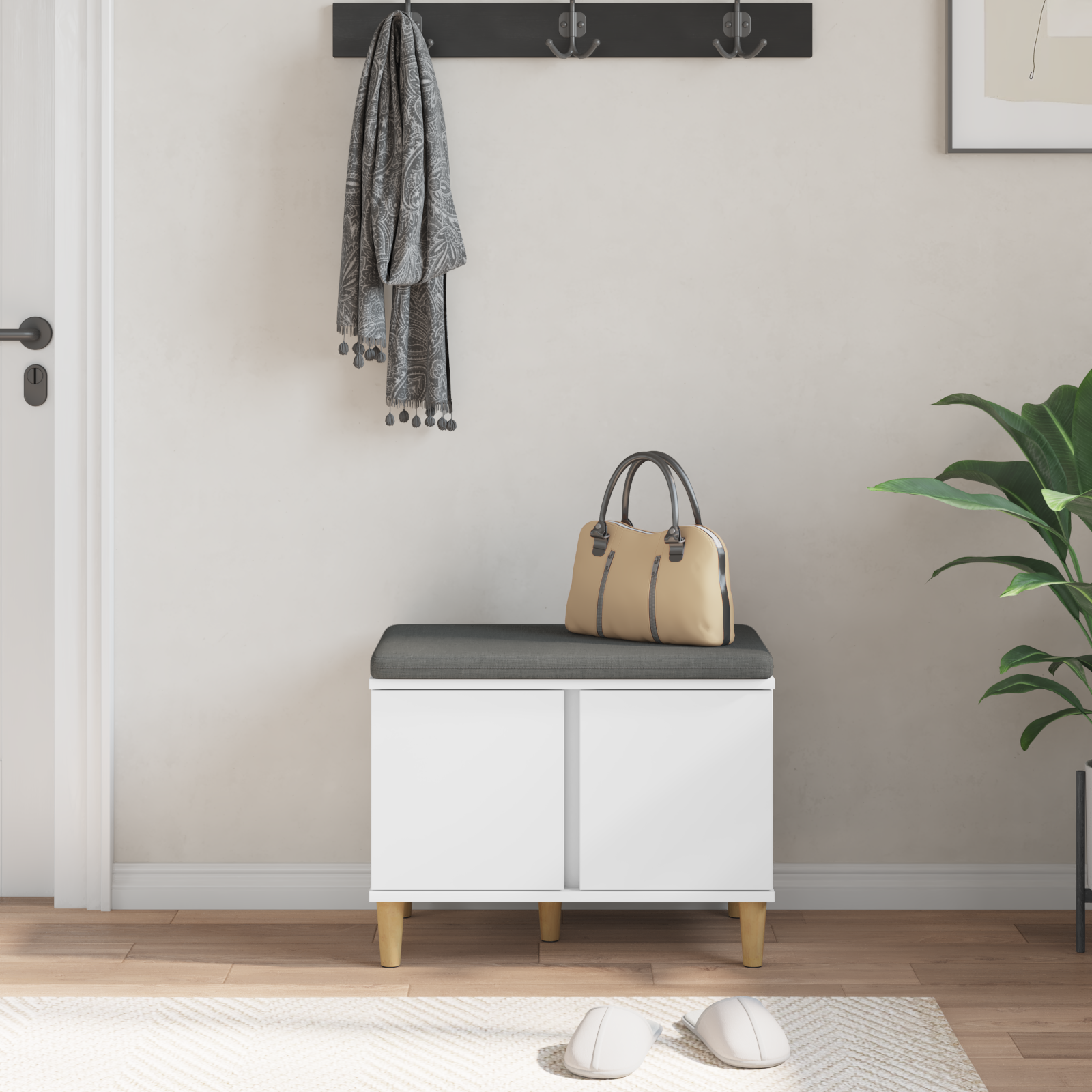 vidaXL Ławka w przedpokoju z poduszką z drzwiami Biały 60 x 38 x 46 cm