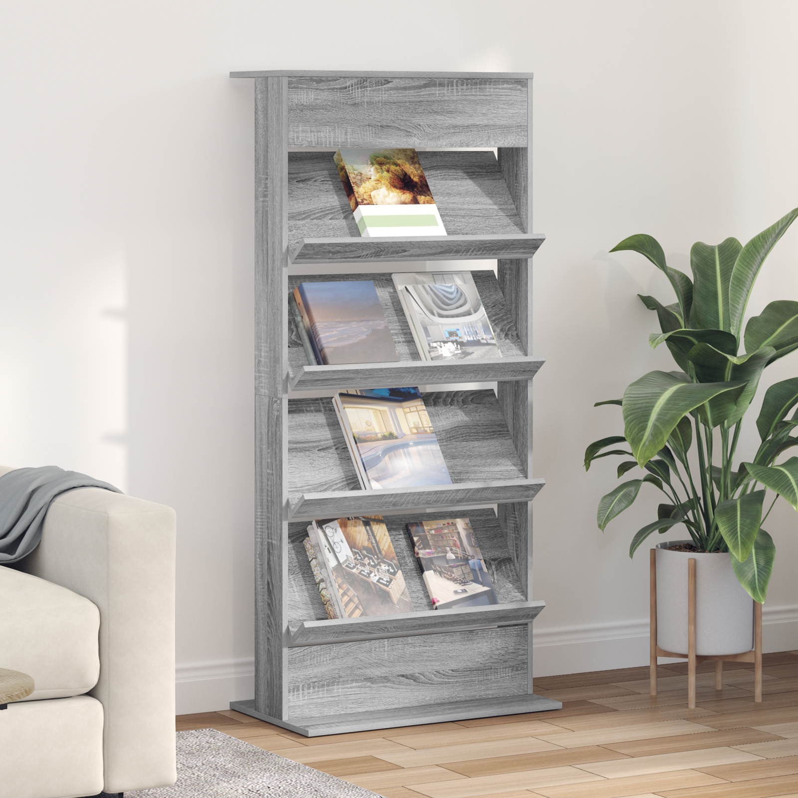 vidaXL Regał na gazety Szary Sonoma 70 x 41 x 156 cm