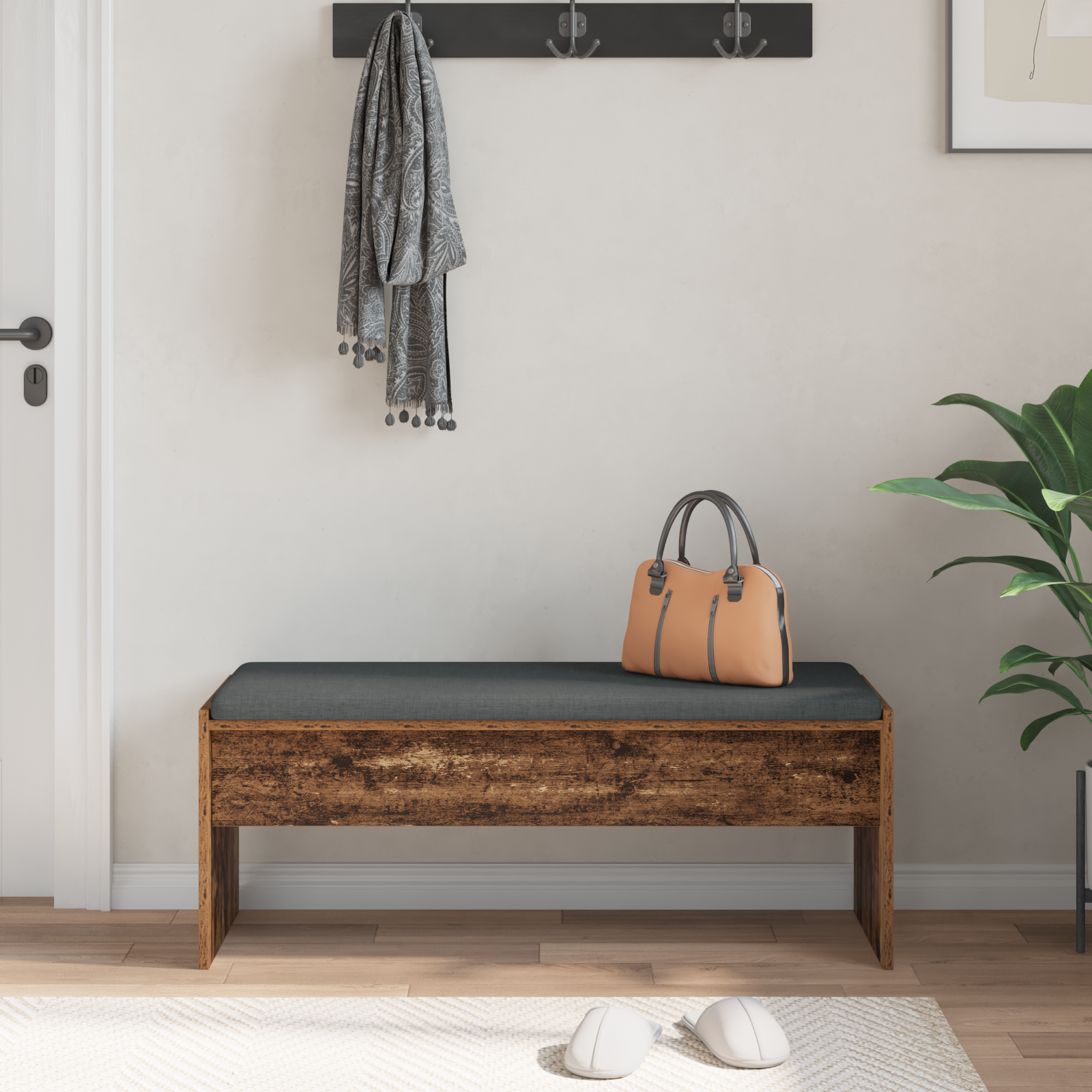 vidaXL Ławka w przedpokoju z poduszką Stare drewno 103 x 38 x 40 cm