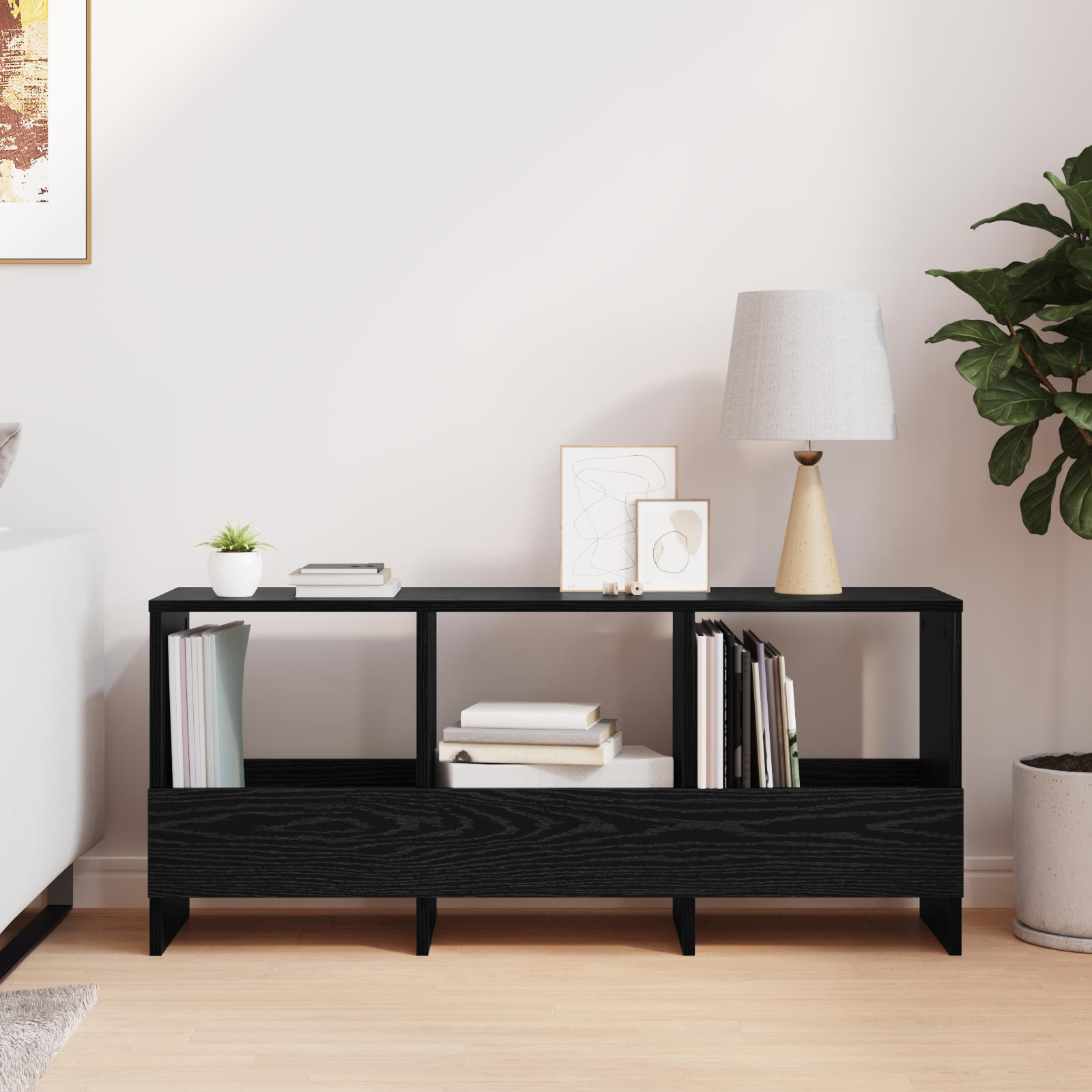 vidaXL Regał na gazety Czarny Dąb 102 x 30 x 45 cm