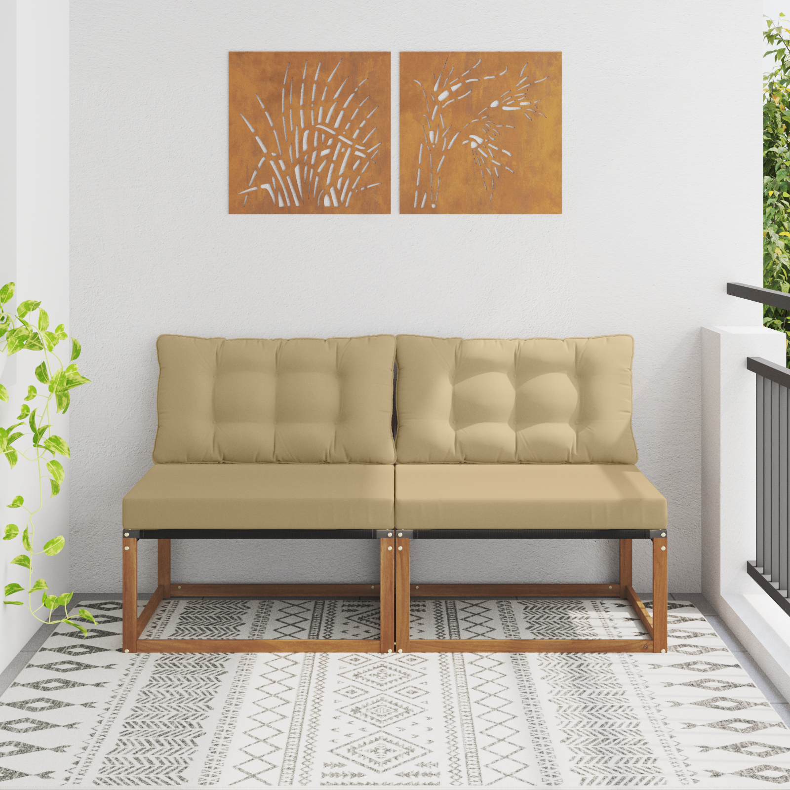 vidaXL 2 Sztuka Środkowa sofa ogrodowa Drewno akacji i tekstylen