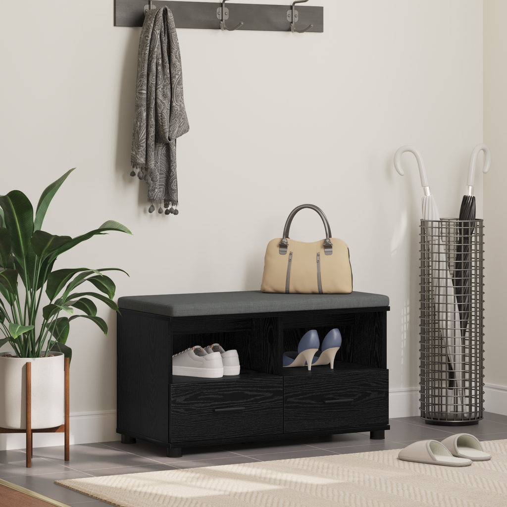 vidaXL Ławka w przedpokoju z poduszką Czarny Dąb 80 x 38 x 46 cm