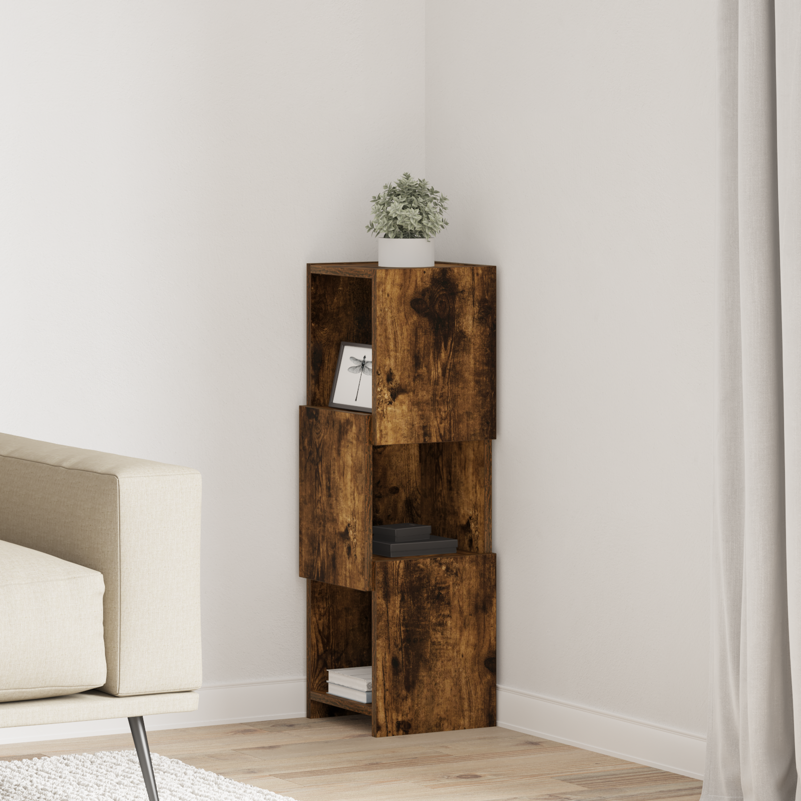vidaXL Szafka narożna 25,5x25x80cm Drewno inżynieryjne Dąb wędzony