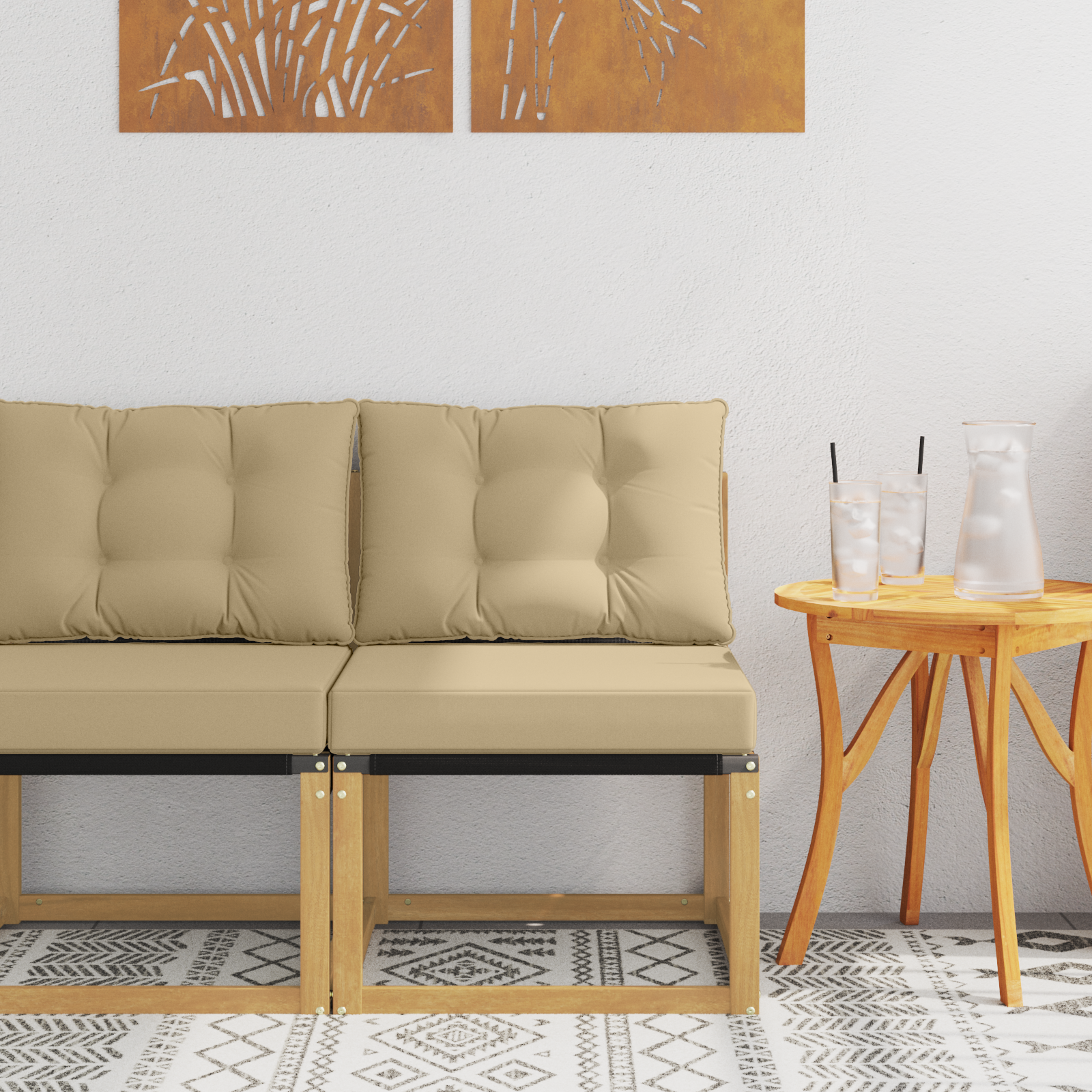 vidaXL Środkowa sofa ogrodowa Lite drewno akacjowe i tkanina tekstylna